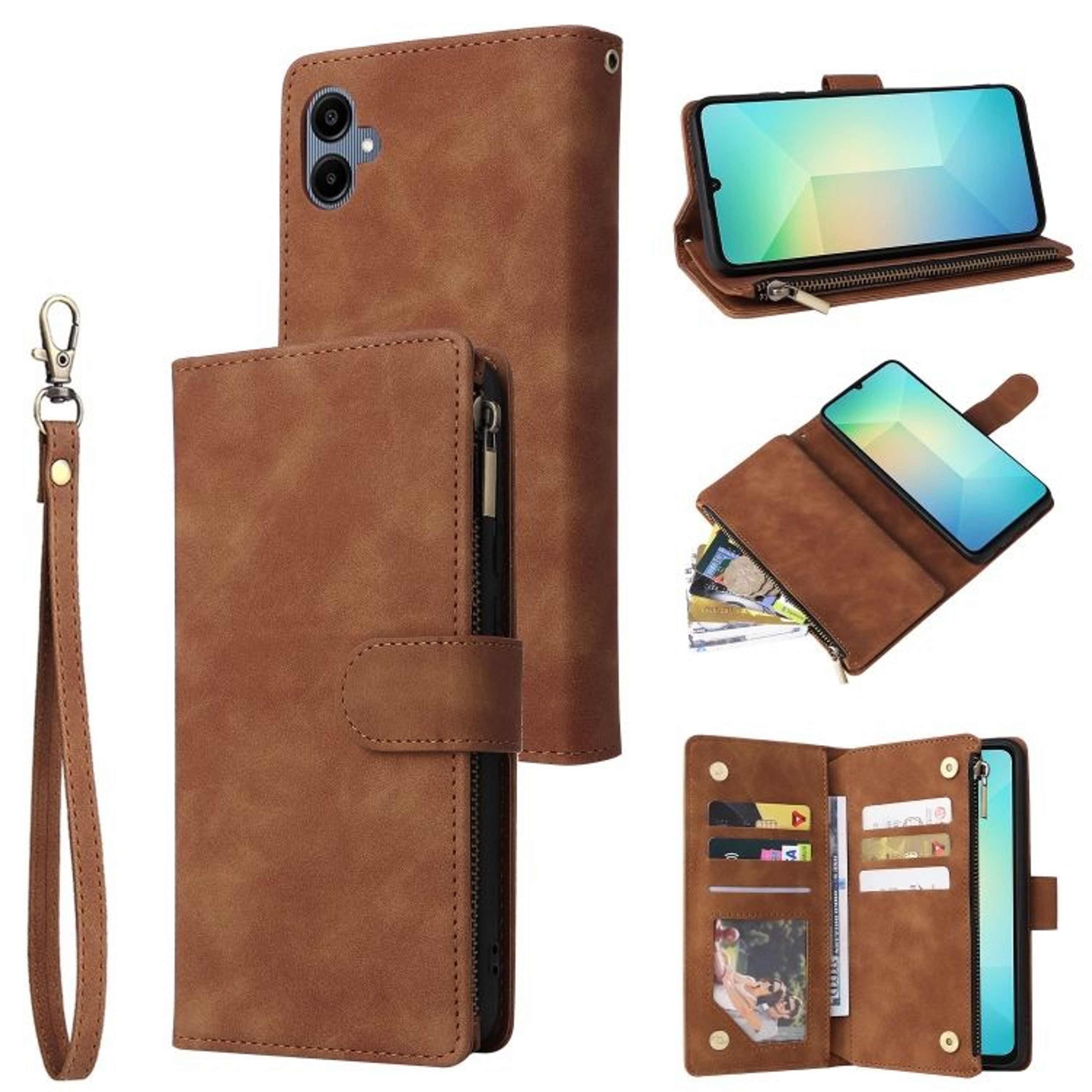 Galaxy A06 4G Zipper Wallet Case With Card Holder Kickstand And Wrist Strap 9