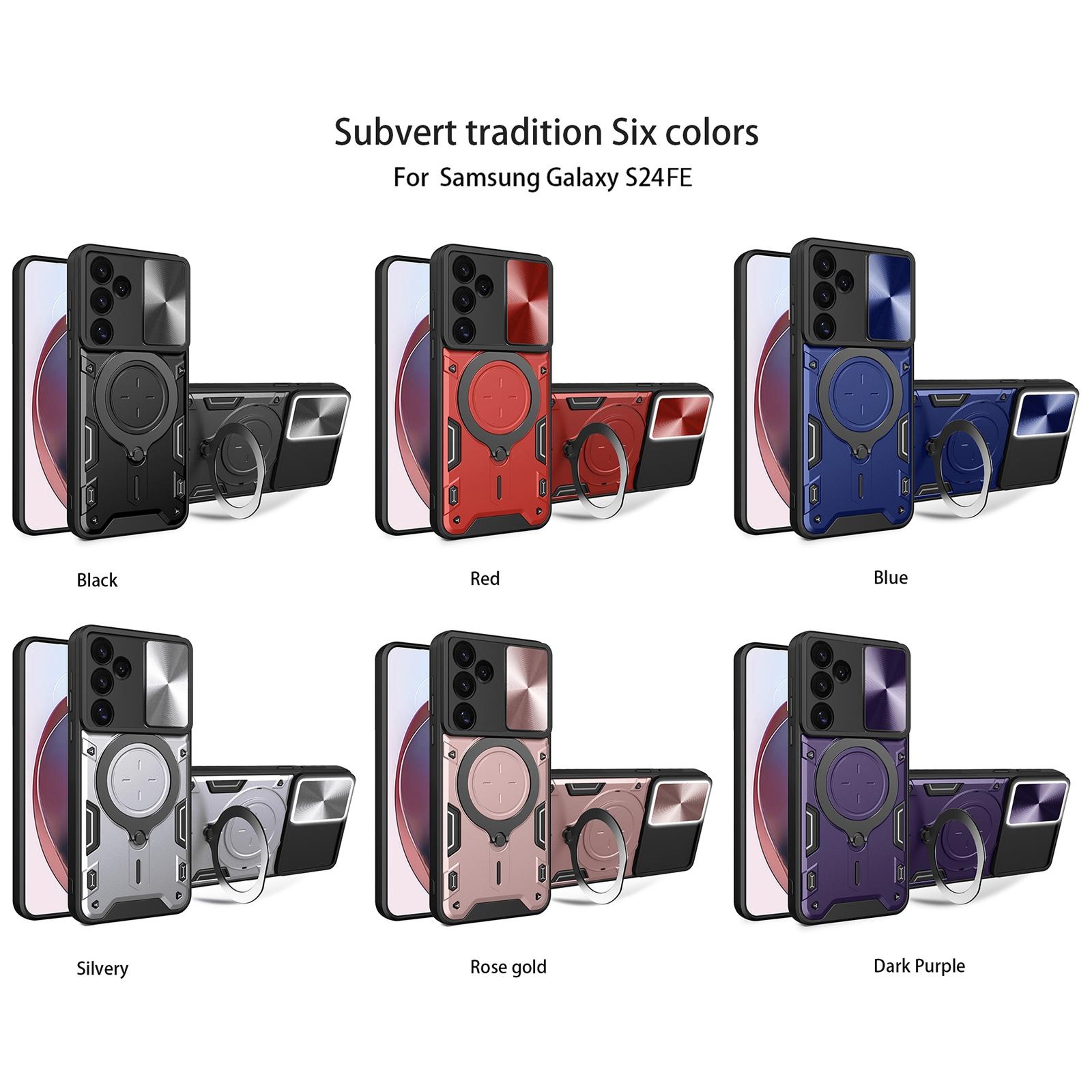 Samsung Galaxy S24 FE 5G Case With Sliding Camera Cover Magnetic Holder And CD Texture 1