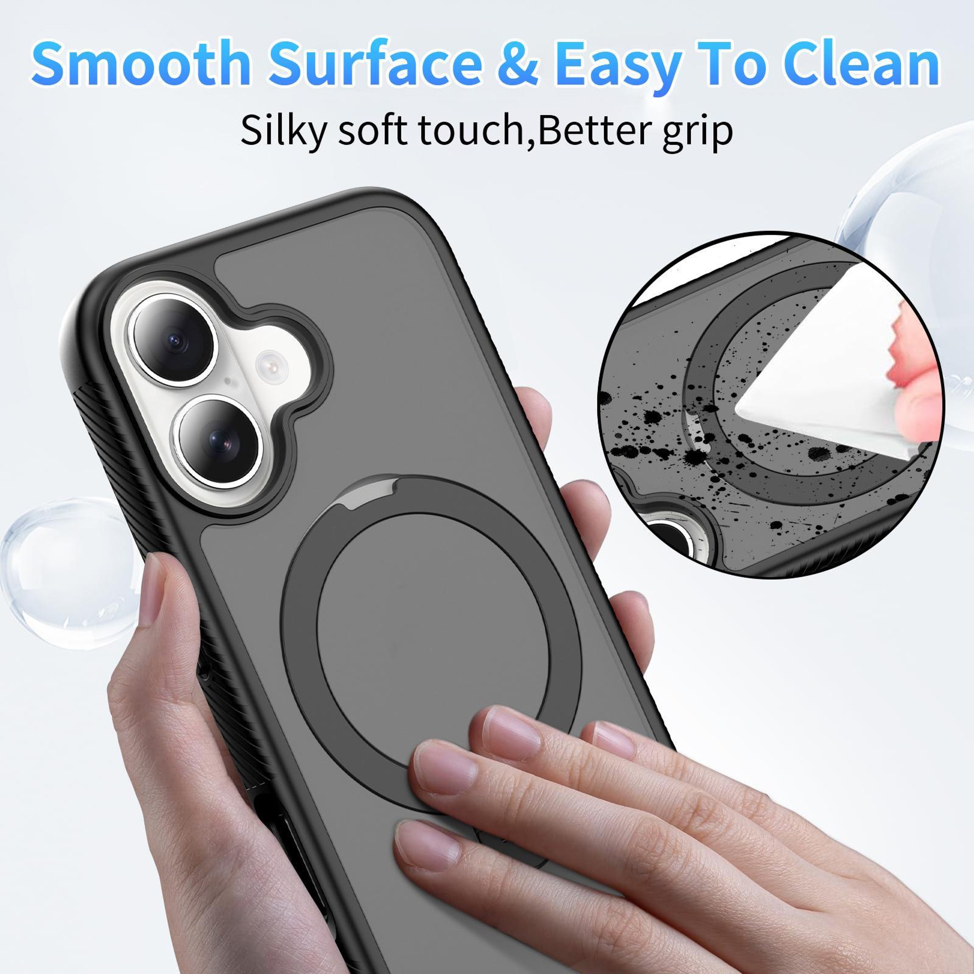 For IPhone 17 Magnetic 360 Rotating Stand Airbag Shockproof Phone CaseBlack 2