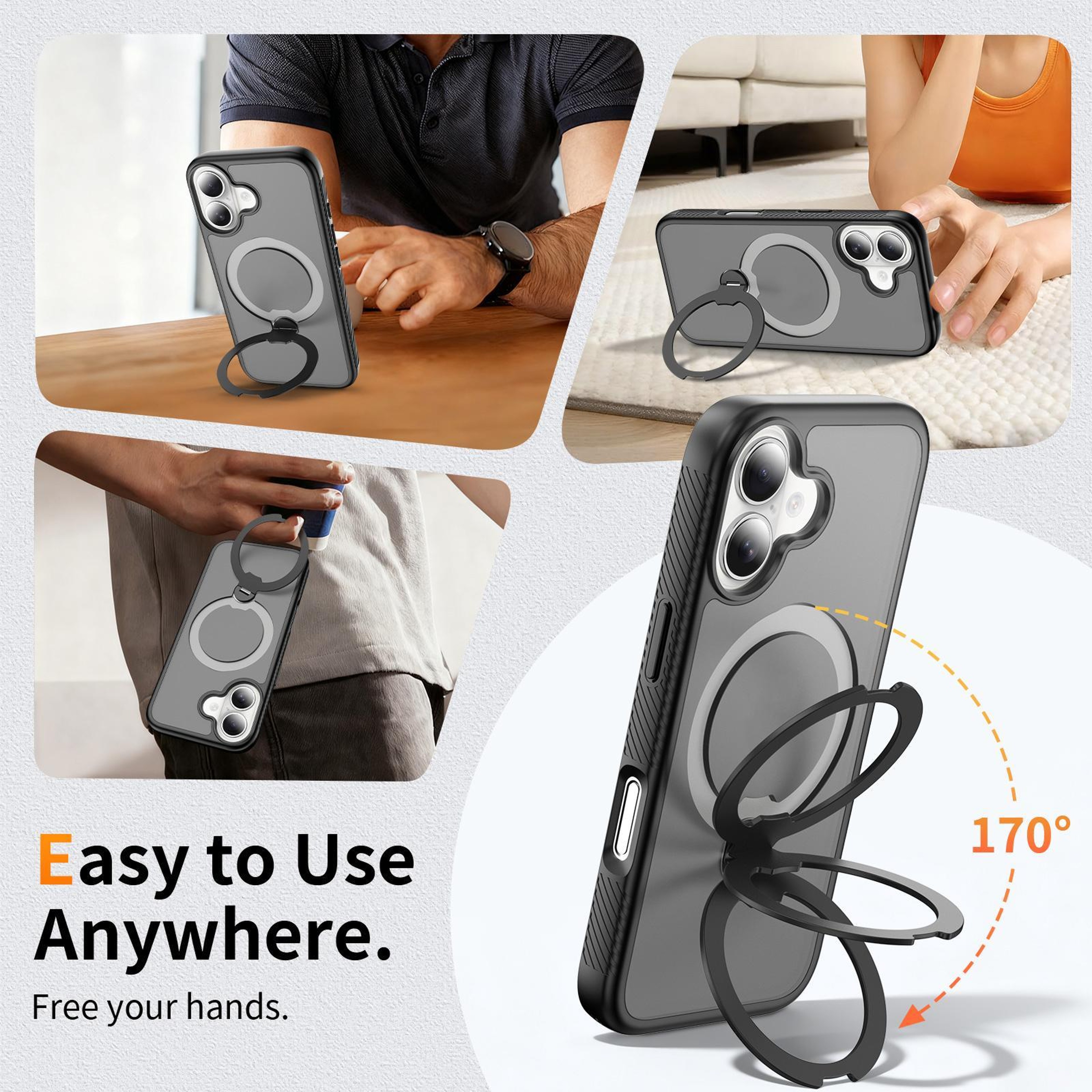 For IPhone 17 Magnetic 360 Rotating Stand Airbag Shockproof Phone CaseBlack 3