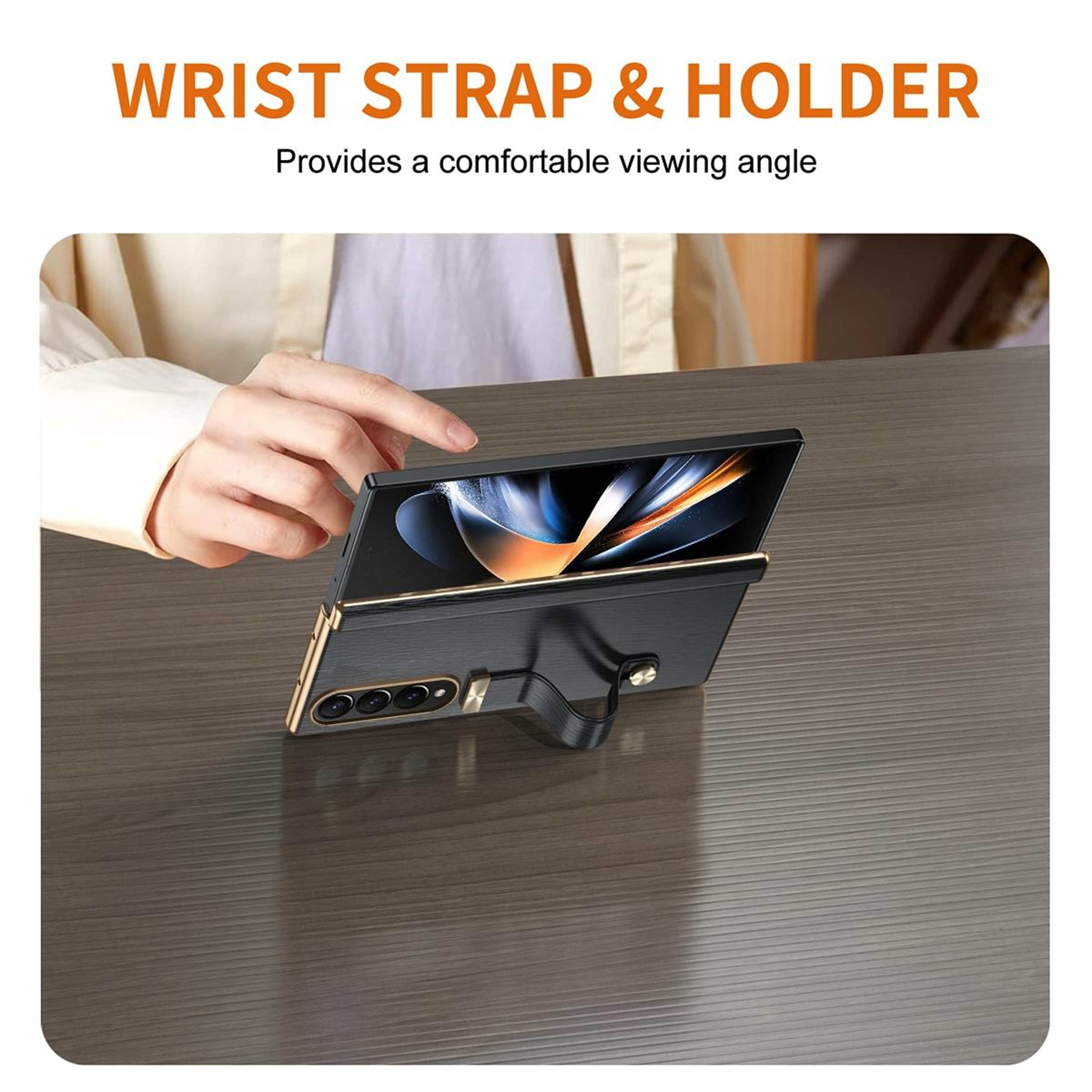Samsung Galaxy Z Fold4 Case With Retractable Wrist Strap Invisible Stand And Hinge Protection 3