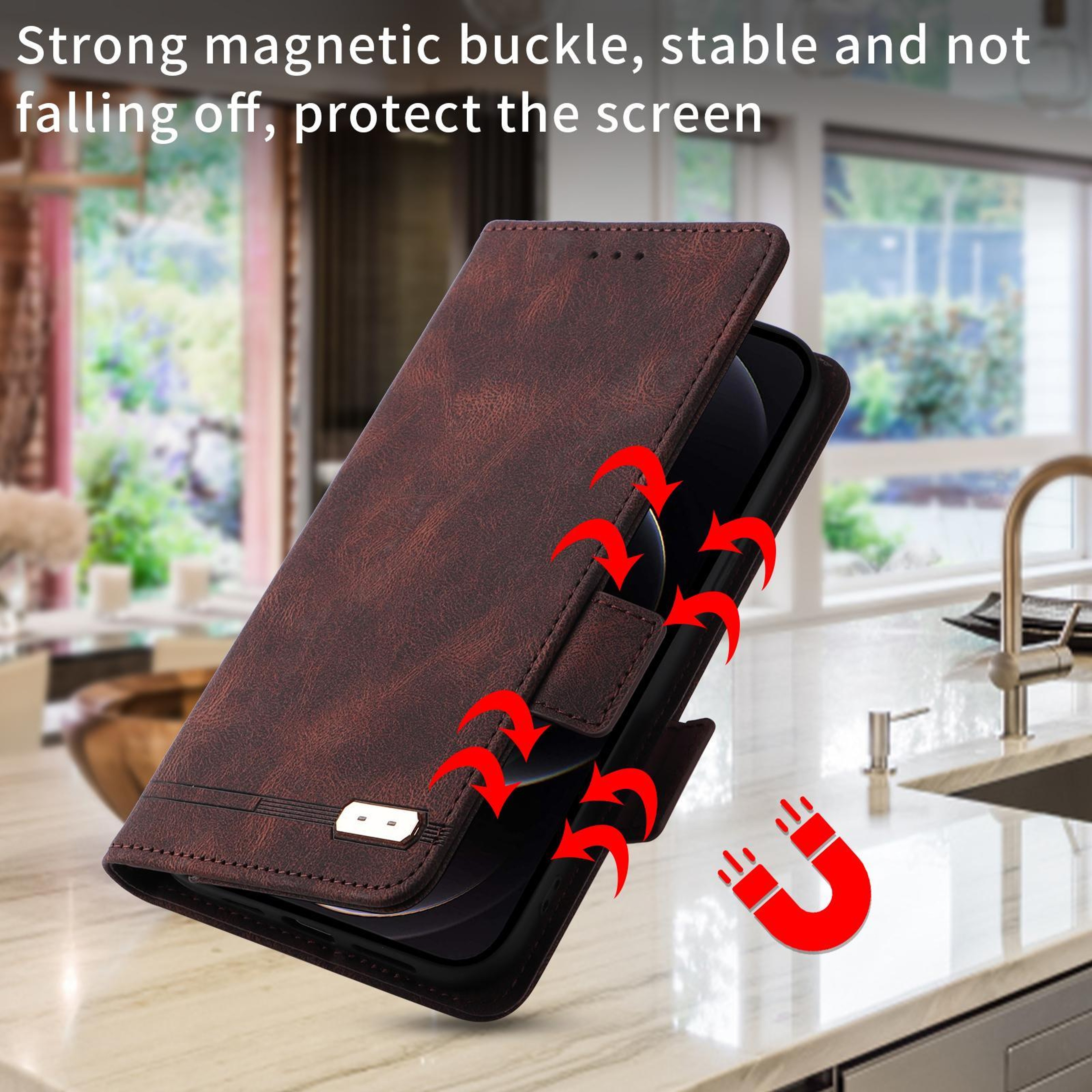 Galaxy Z Fold8 Ultra Leather Wallet Case With Magnetic Clasp Card Holder And Stand 5