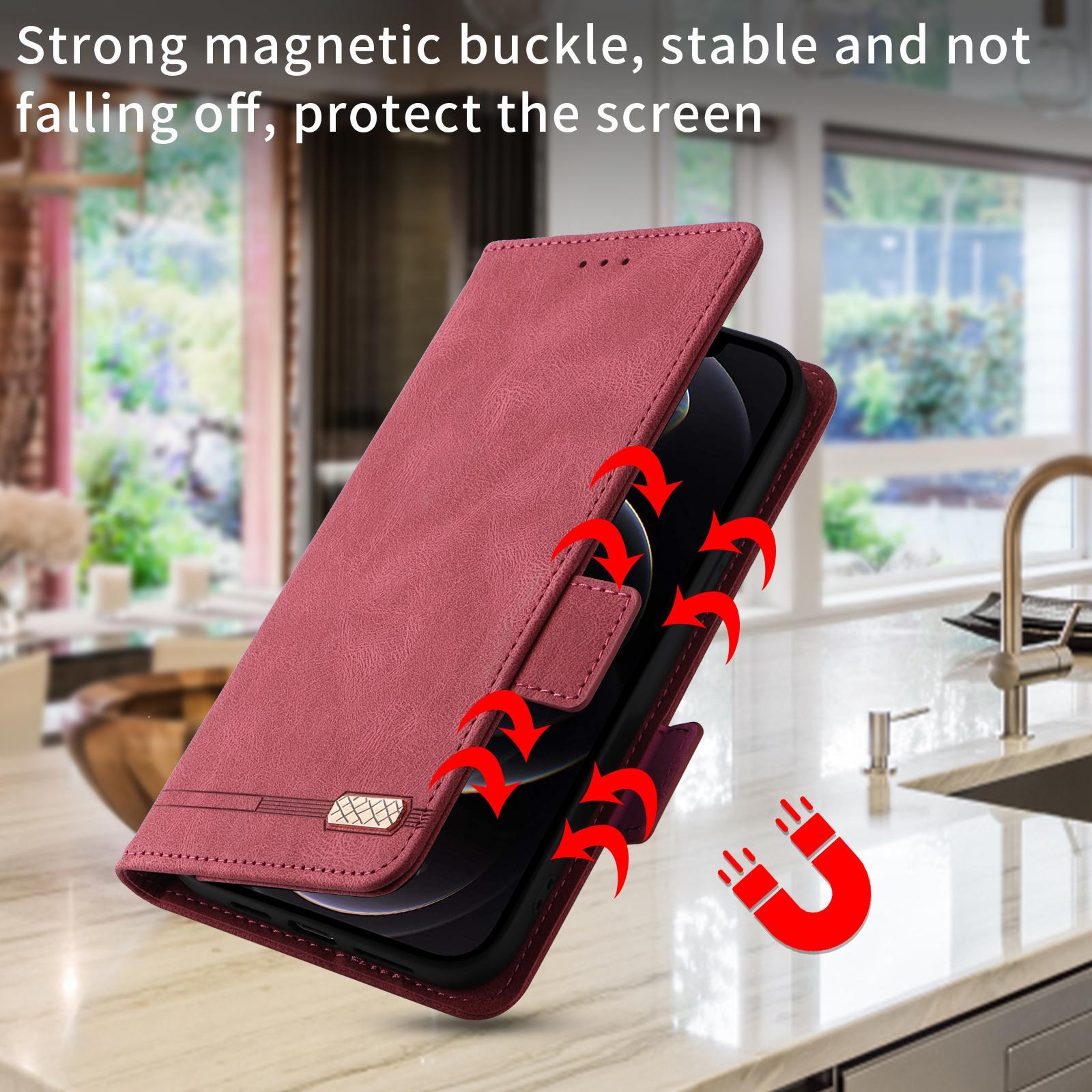 Galaxy A37 5G Leather Wallet Case With Magnetic Clasp Stand And Card Holder 5