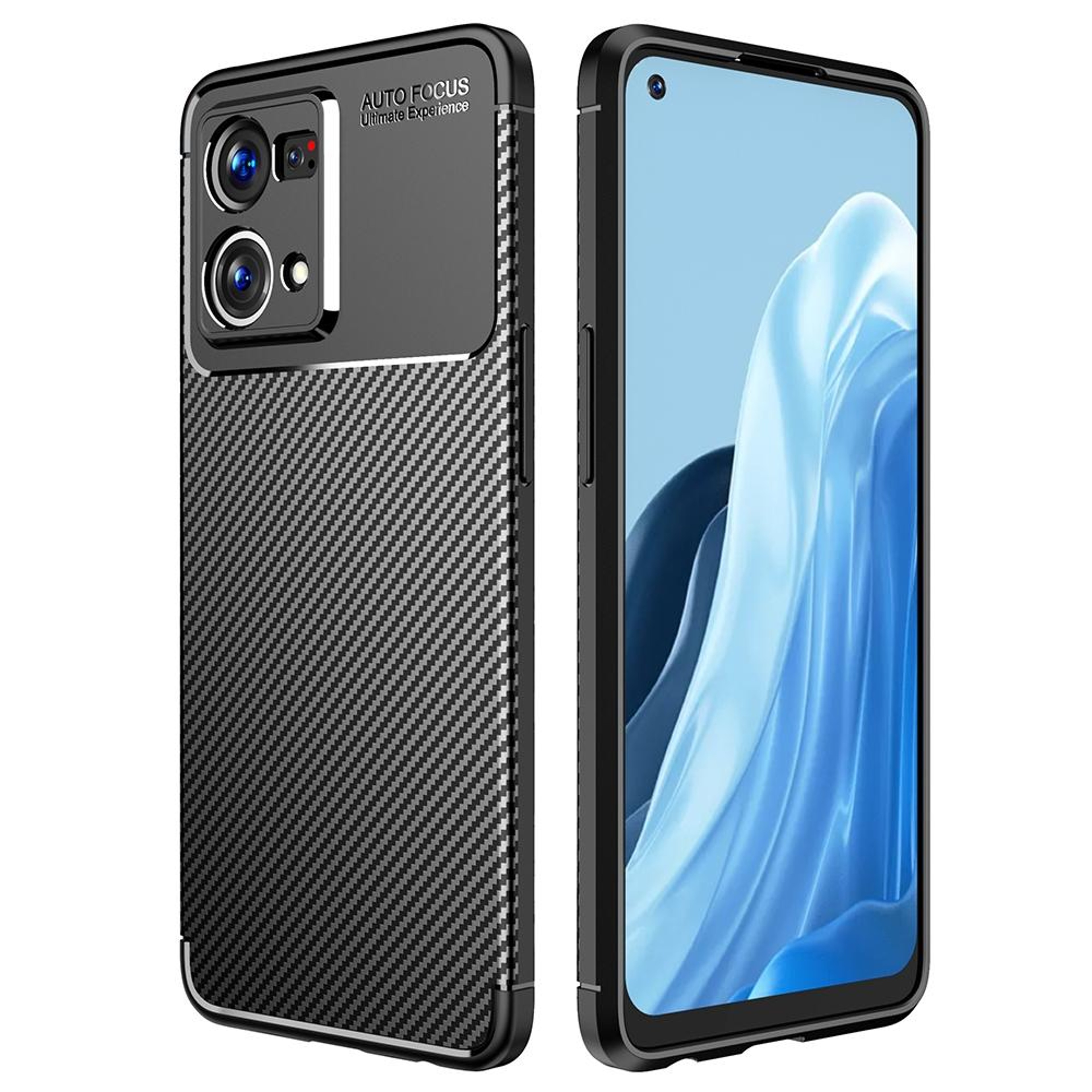 OPPO Reno7 4G Carbon Fiber Shockproof TPU Protective Case Black – view 1