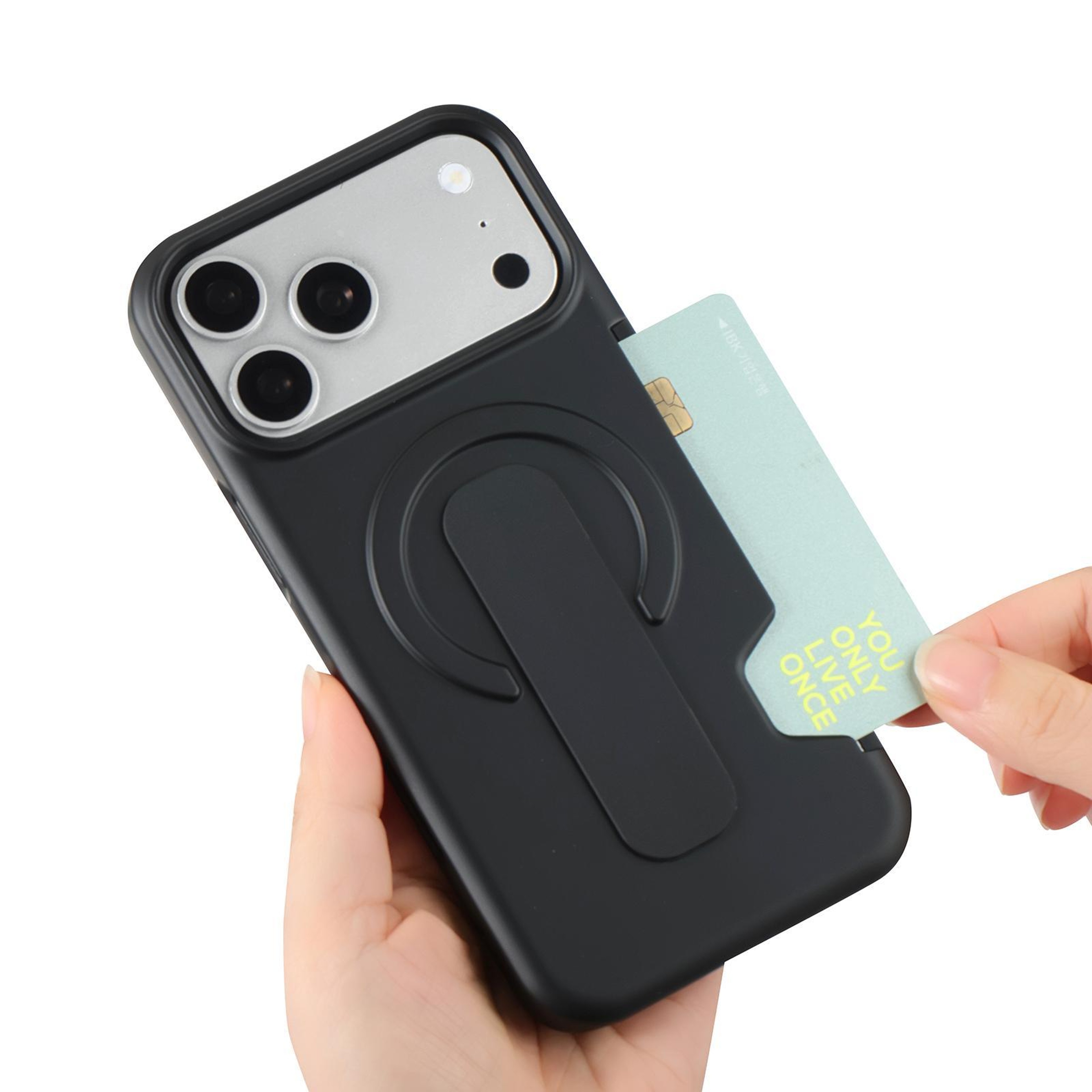 IPhone 15 Pro Max Case With Magnetic Charging Card Holder And Kickstand 4