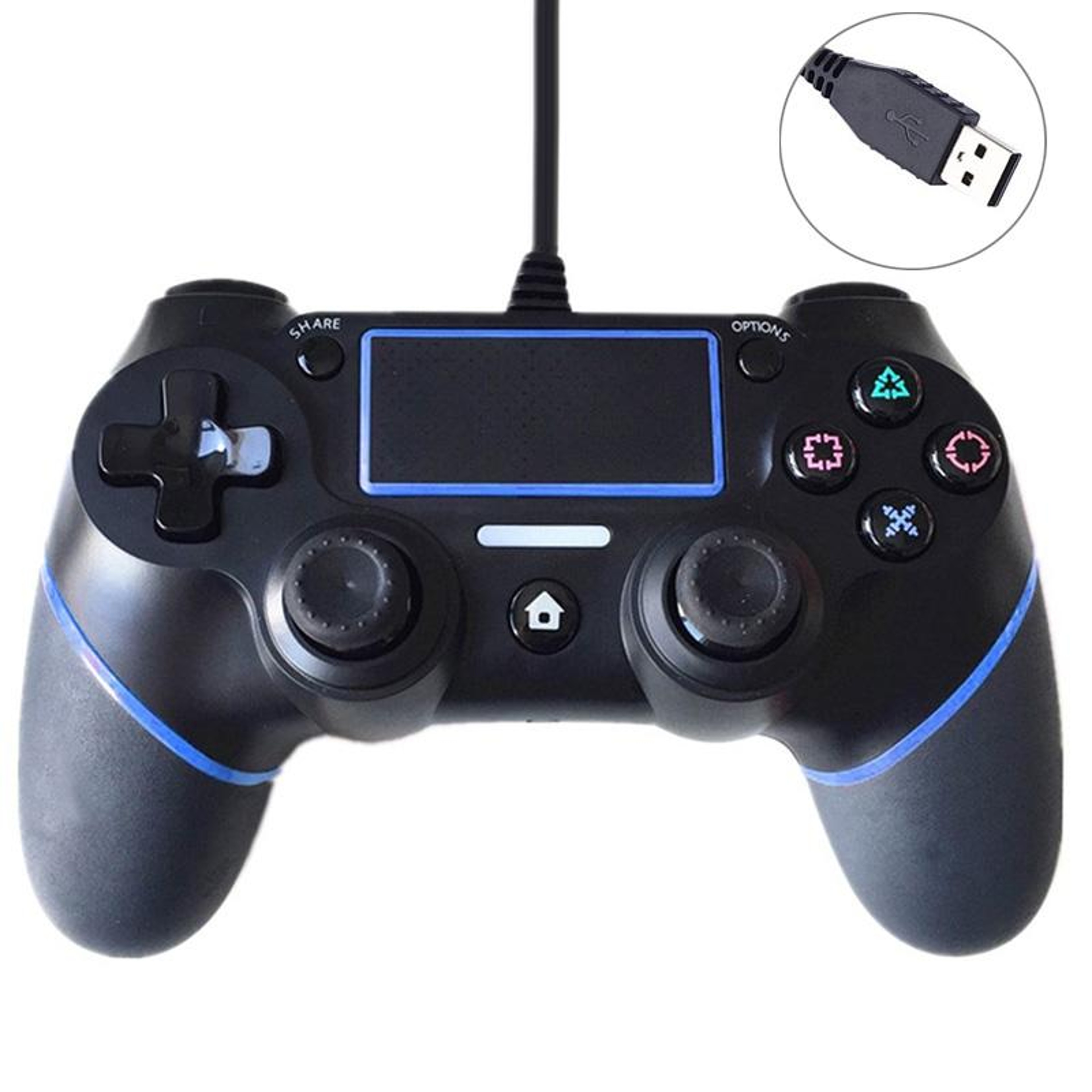 Blue Wired PS4 Controller With Touchpad Share Button Light Bar And BuiltIn Speaker 0