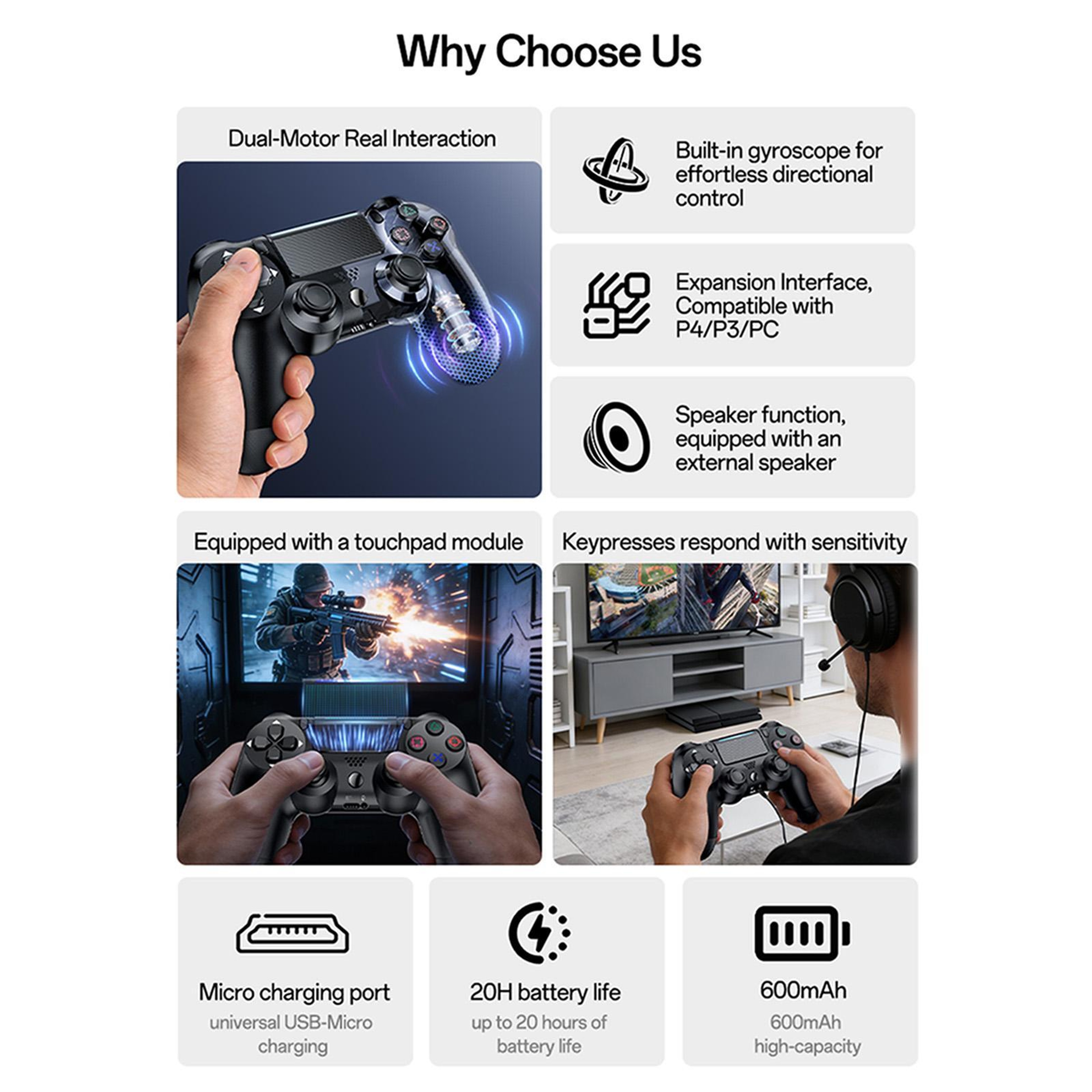 Yesido KB47 PS4 Wireless Controller with Bluetooth 5.0, Dual Vibration and Gyroscope – view 5