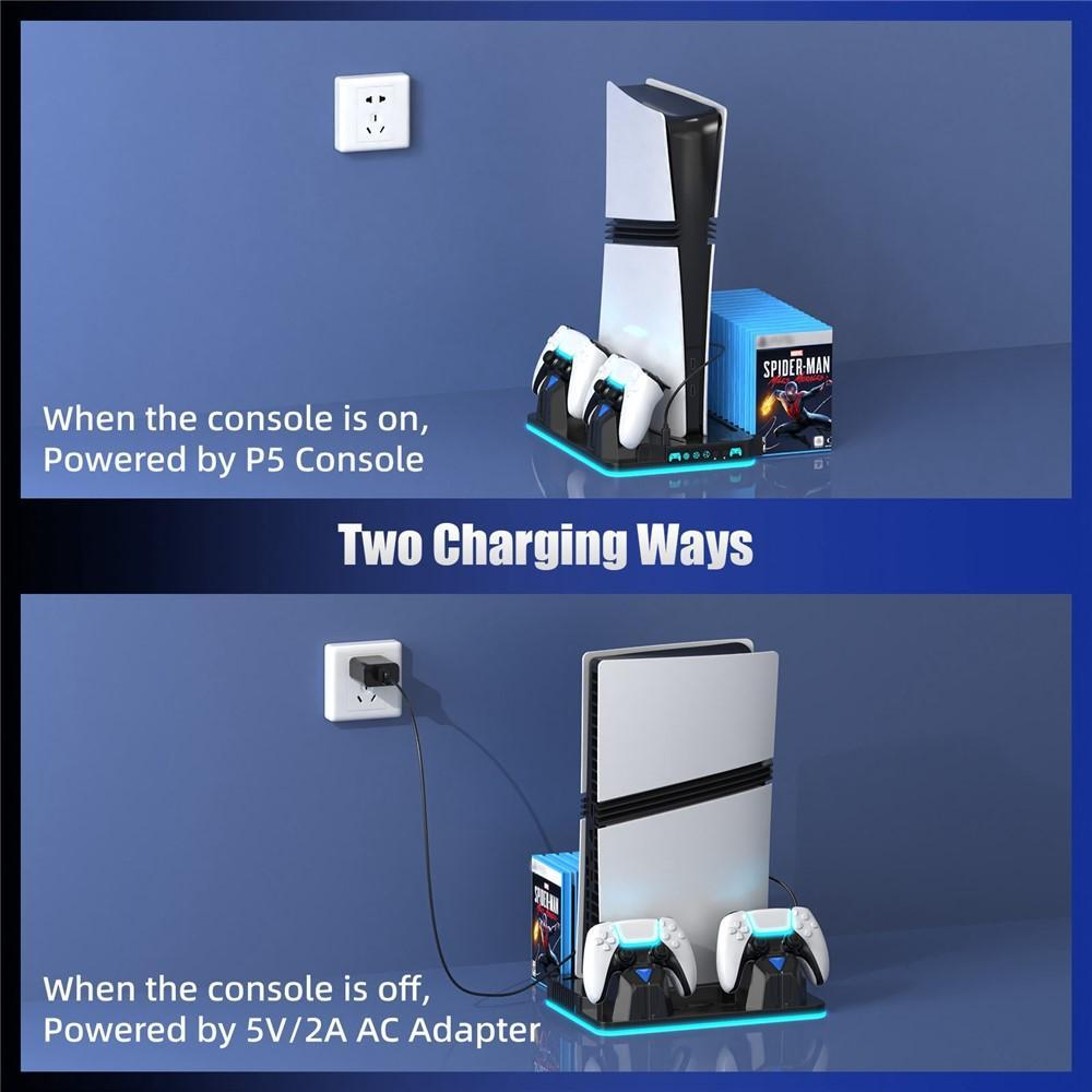 PS5 Cooling Stand with Dual Controller Charging Station, RGB Lighting and Game Storage – view 7
