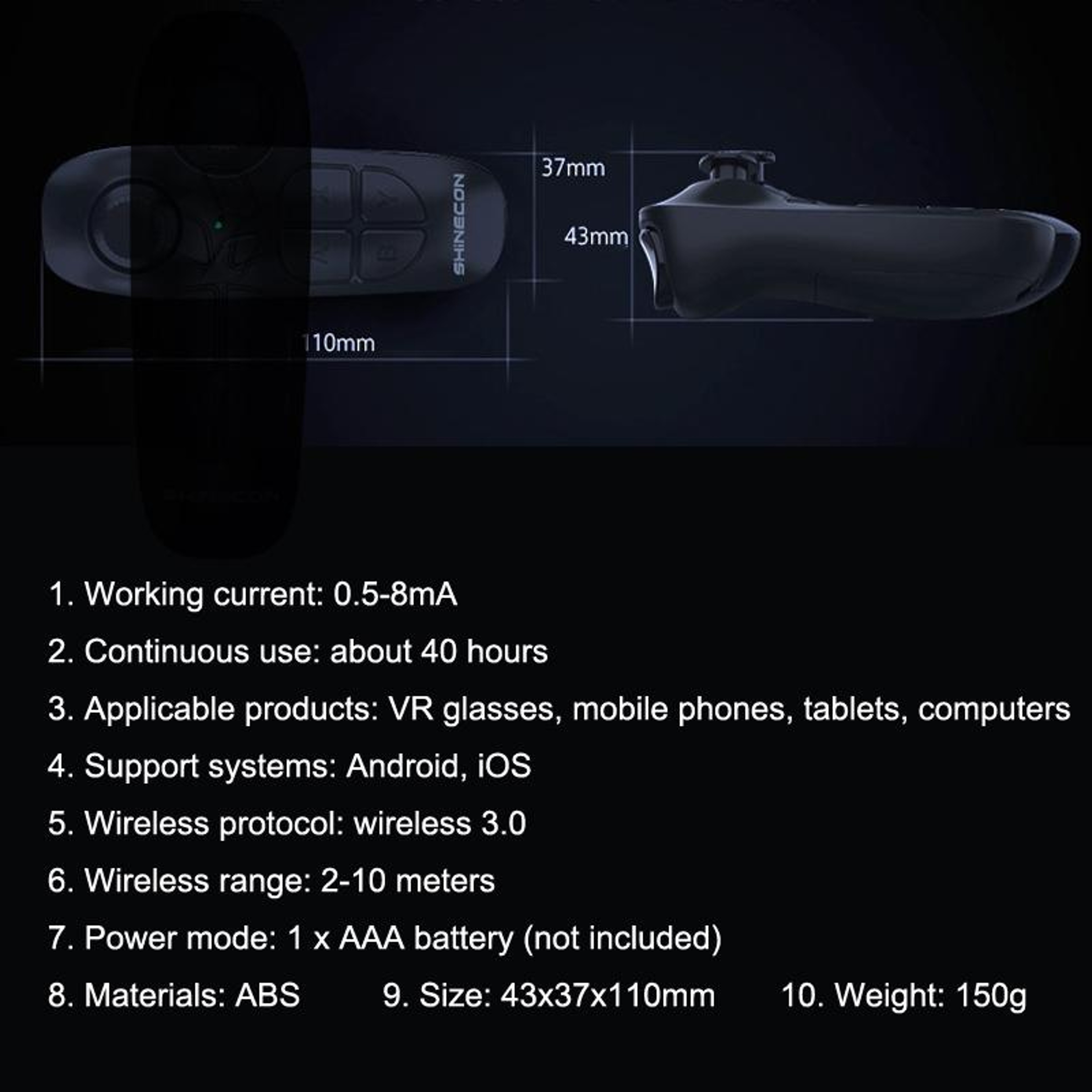 VR SHINECON SC-B03 Bluetooth VR Controller Wireless Gamepad and Multimedia Remote – view 9