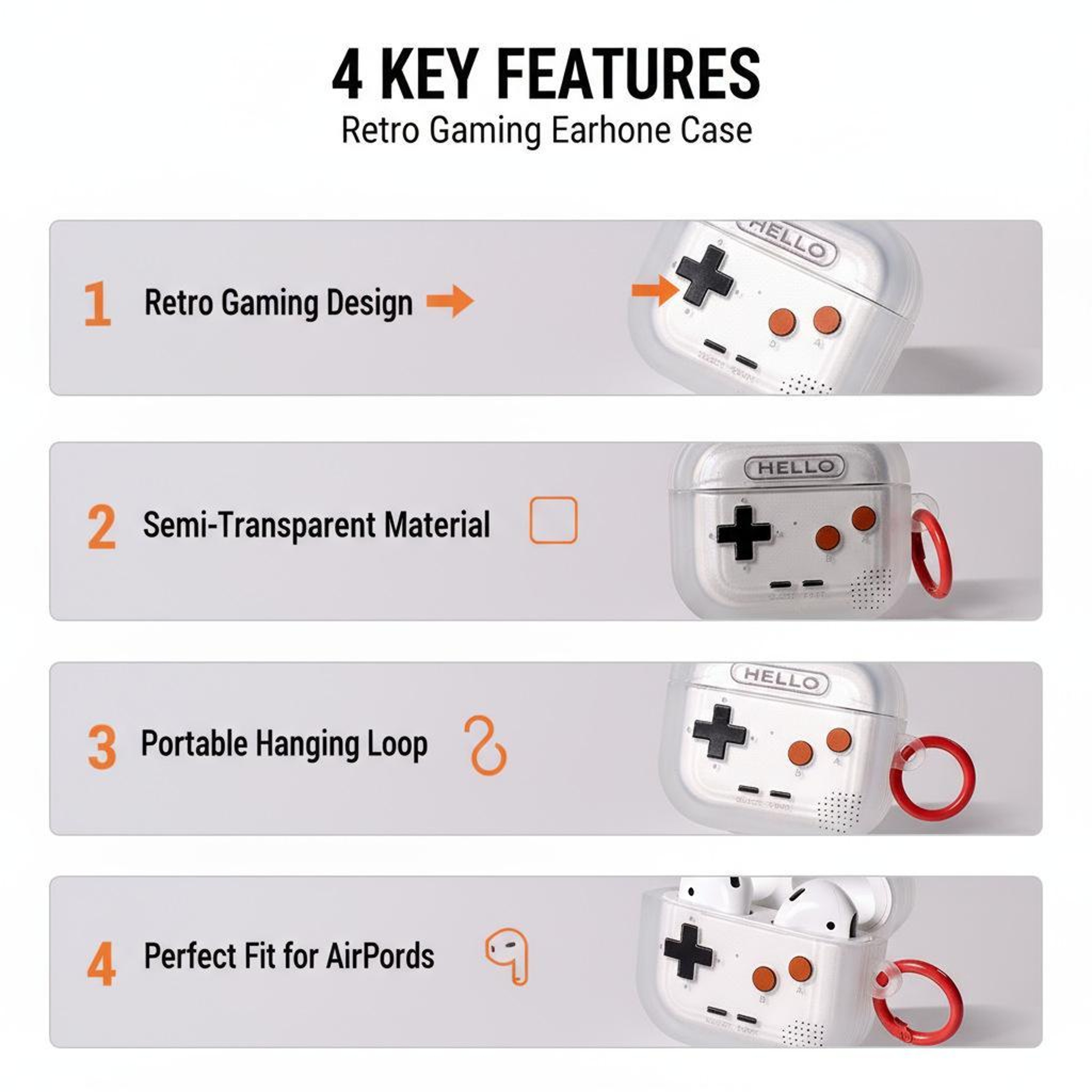 AirPods 4 Game Controller TPU Case with Anti-Drop Protection and Carry Hook – view 2