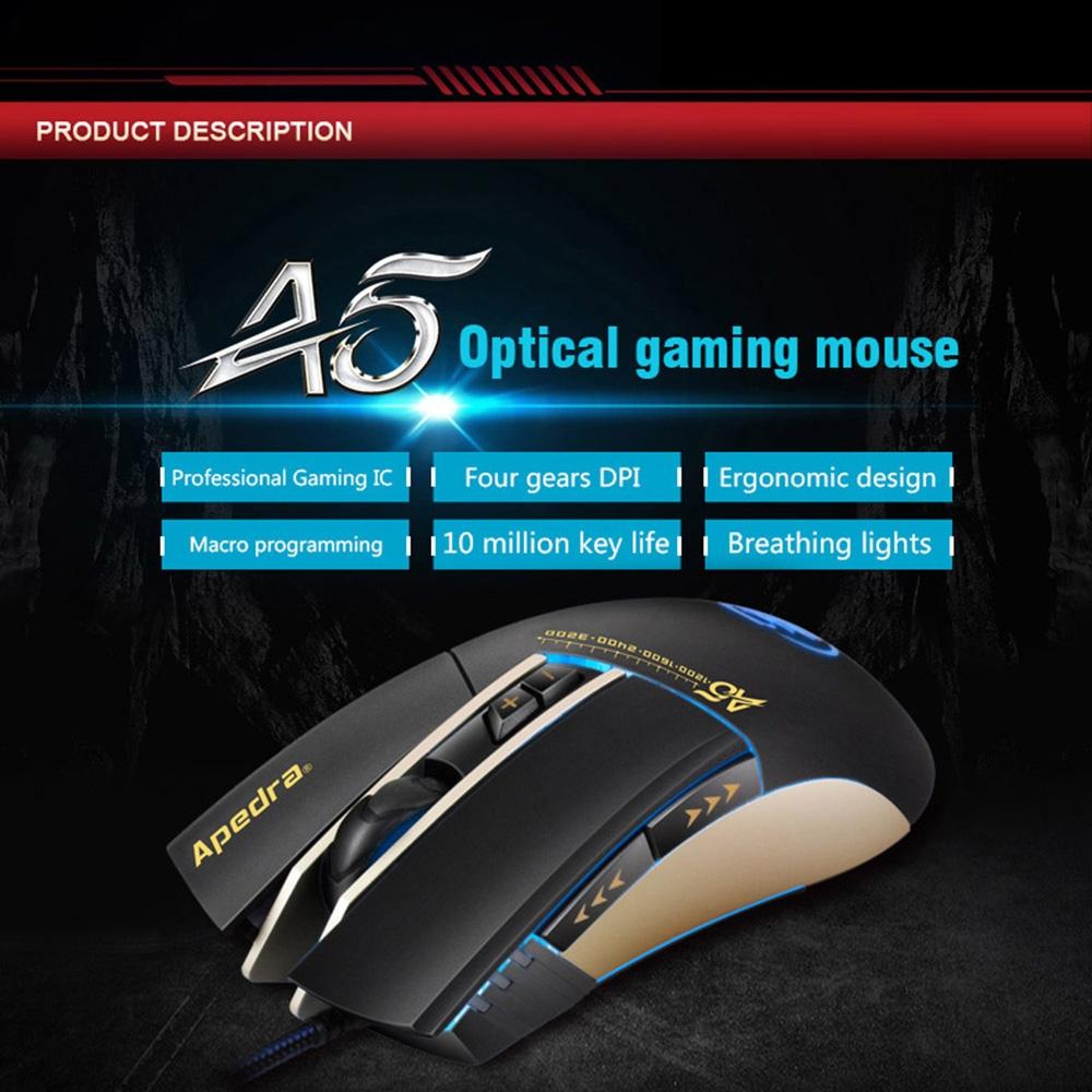 Apedra iMICE A5 3200 DPI Wired Gaming Mouse with 7 Buttons and LED Breathing Light – view 12