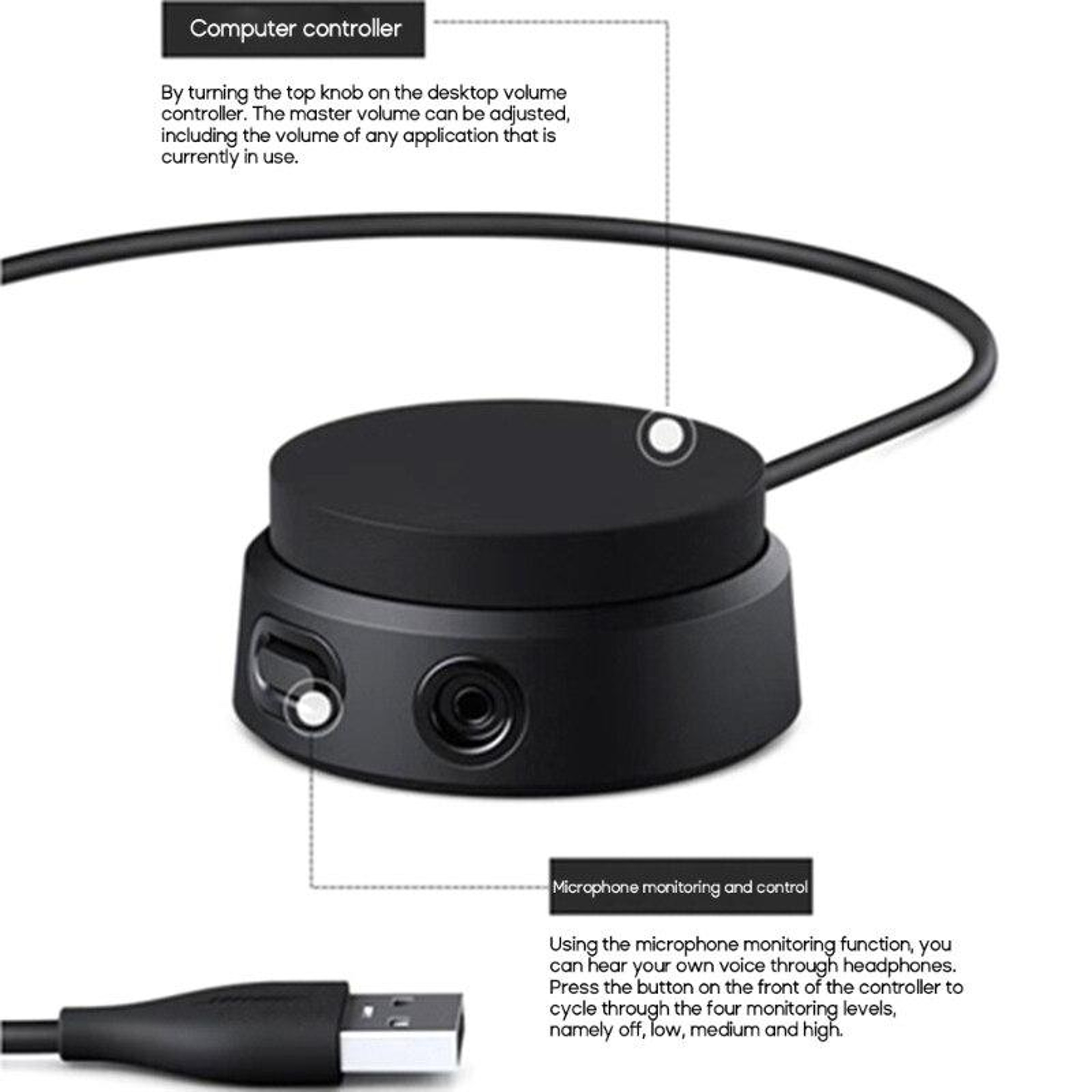 A10 A40 QC35 II QC45 Gaming Headset USB Audio Controller with Mic Monitoring – view 4