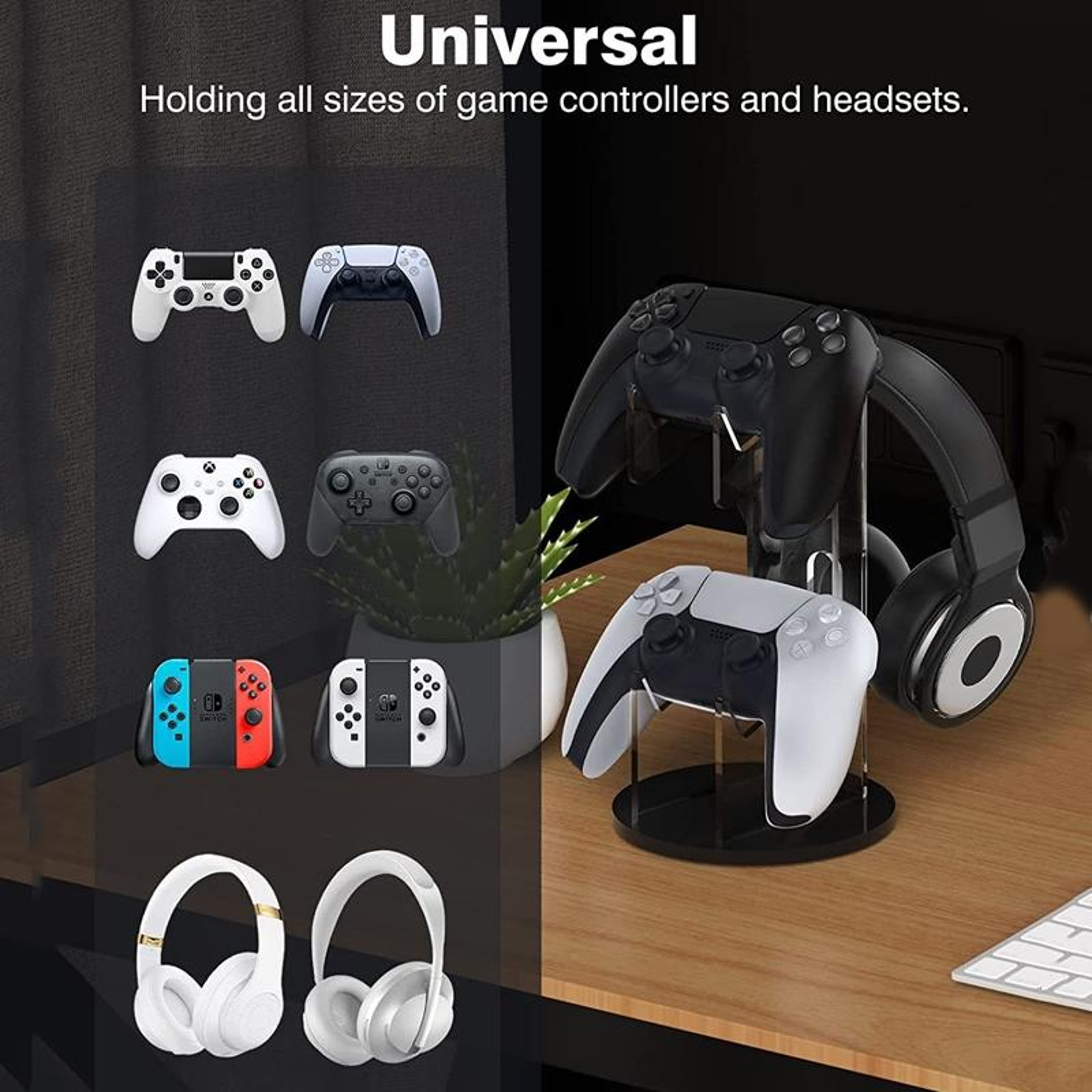 Universal Acrylic Game Controller Stand and Headphone Holder with Stable Round Base – view 2