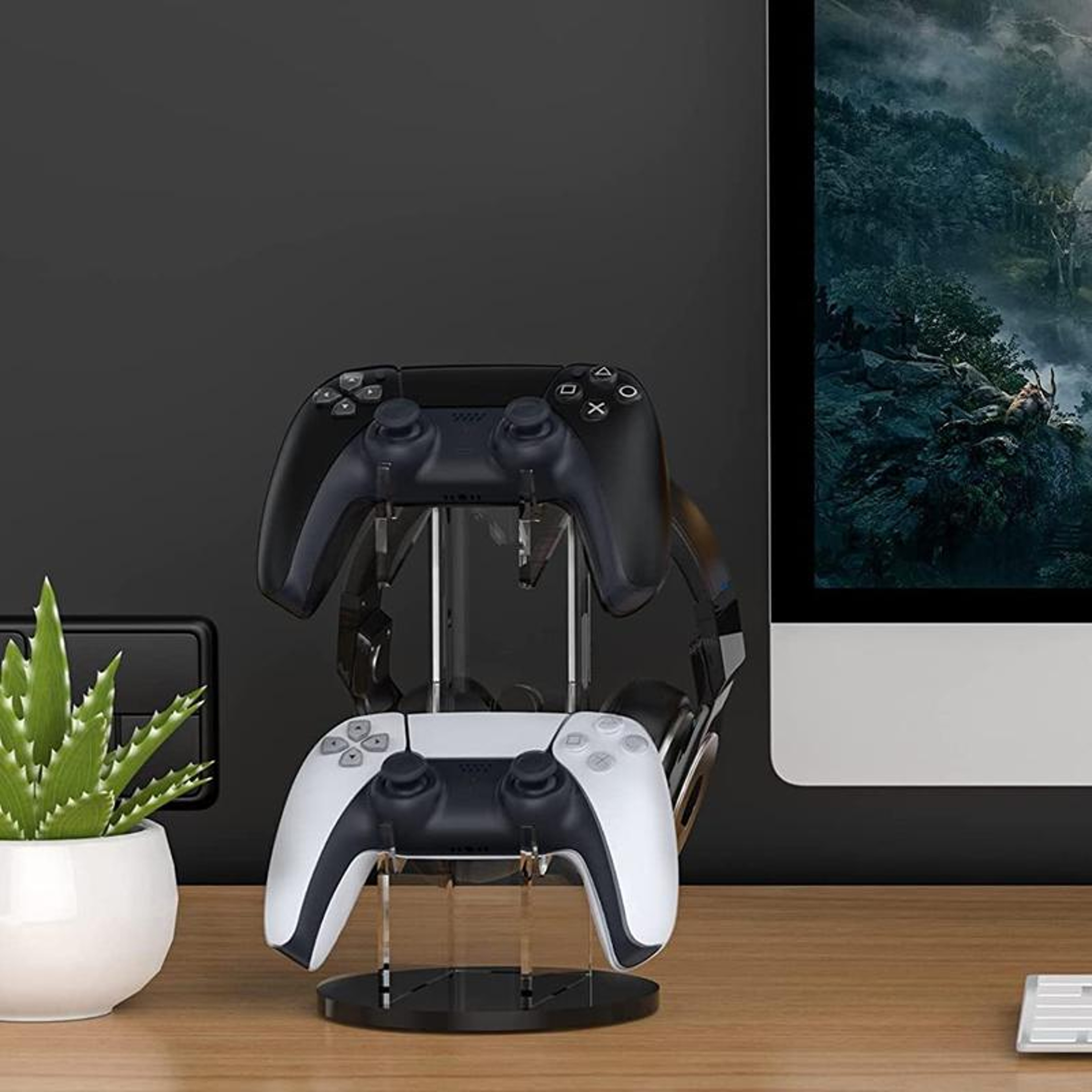 Universal Acrylic Game Controller Stand and Headphone Holder with Stable Round Base – view 6