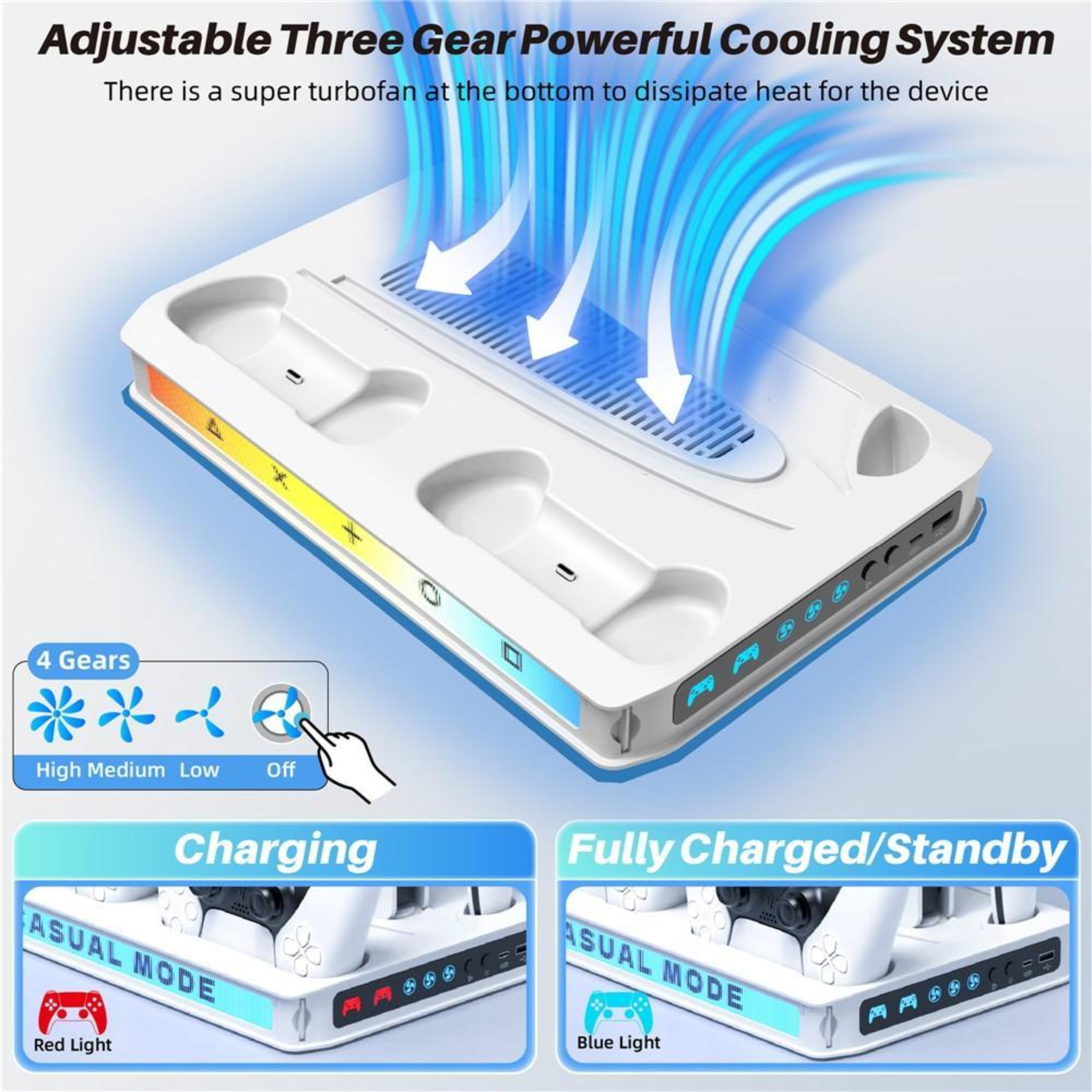 PS5 Cooling Stand with Dual Controller Charger, RGB Lighting and USB Hub for PS5 Pro, Slim and PS5 – view 3