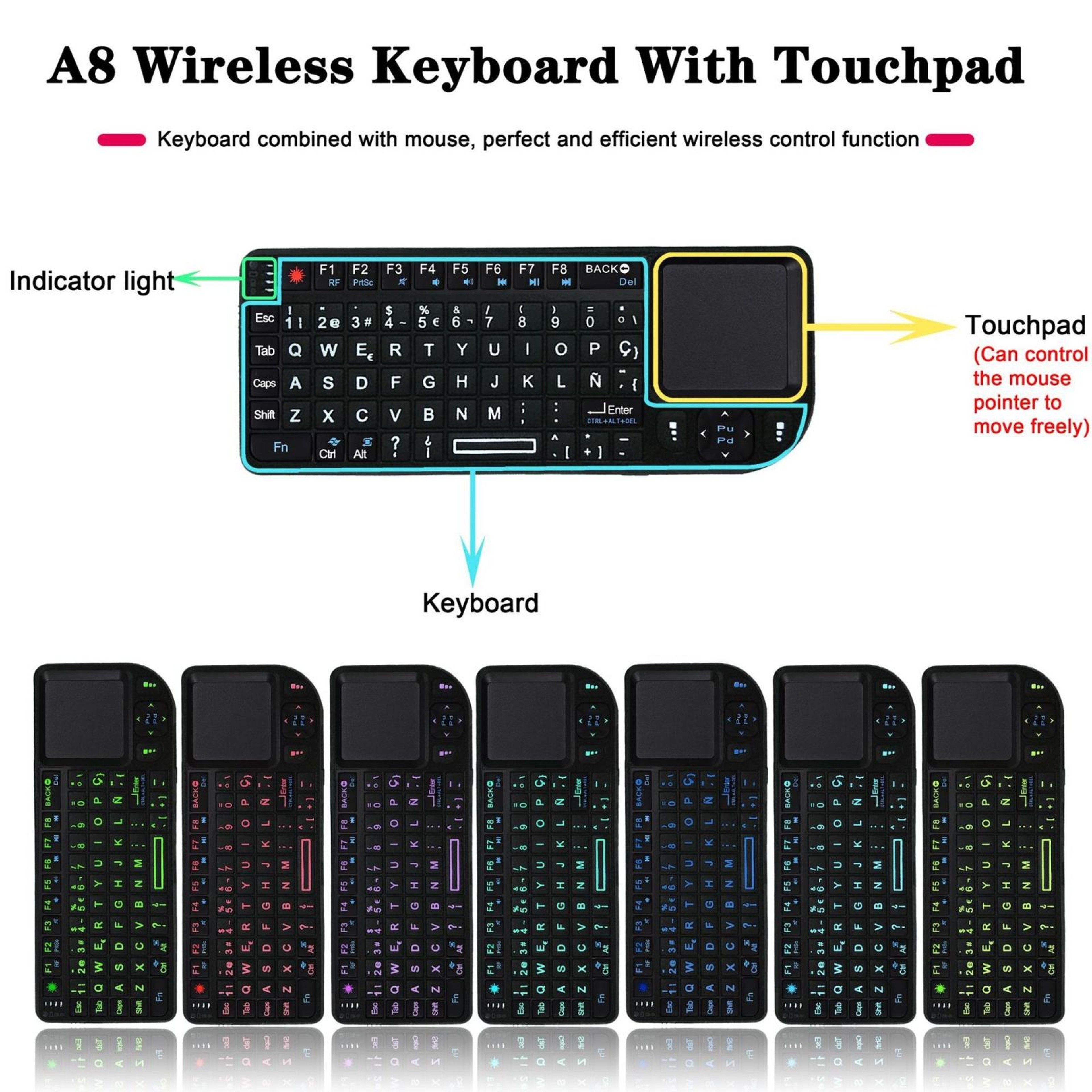 A8 Mini 2.4GHz Wireless Keyboard with Touchpad and White Backlight for Smart TV – view 5
