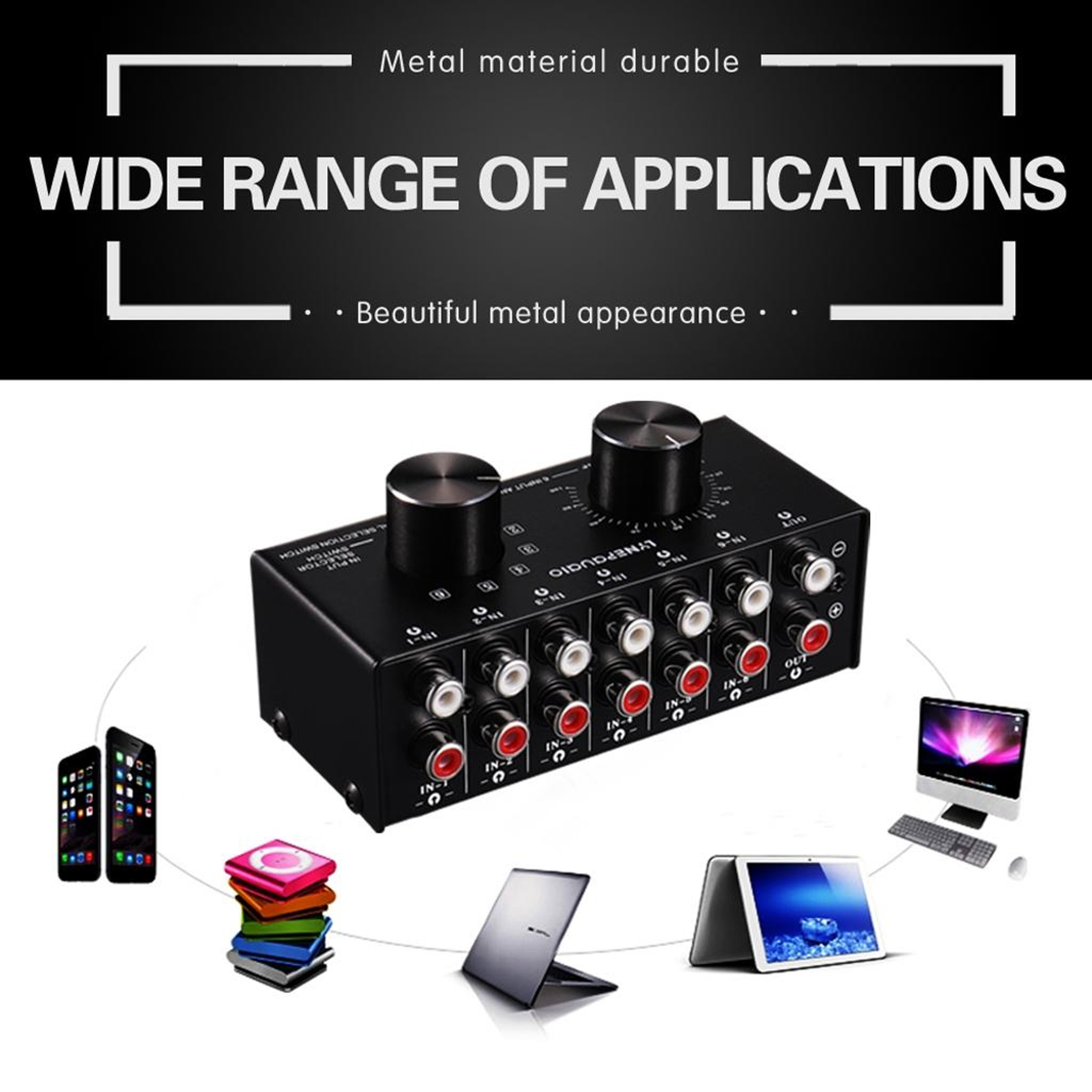 B016 6 Input 1 Output RCA Audio Switcher with Volume Control and Passive Stereo Source Selector – view 5