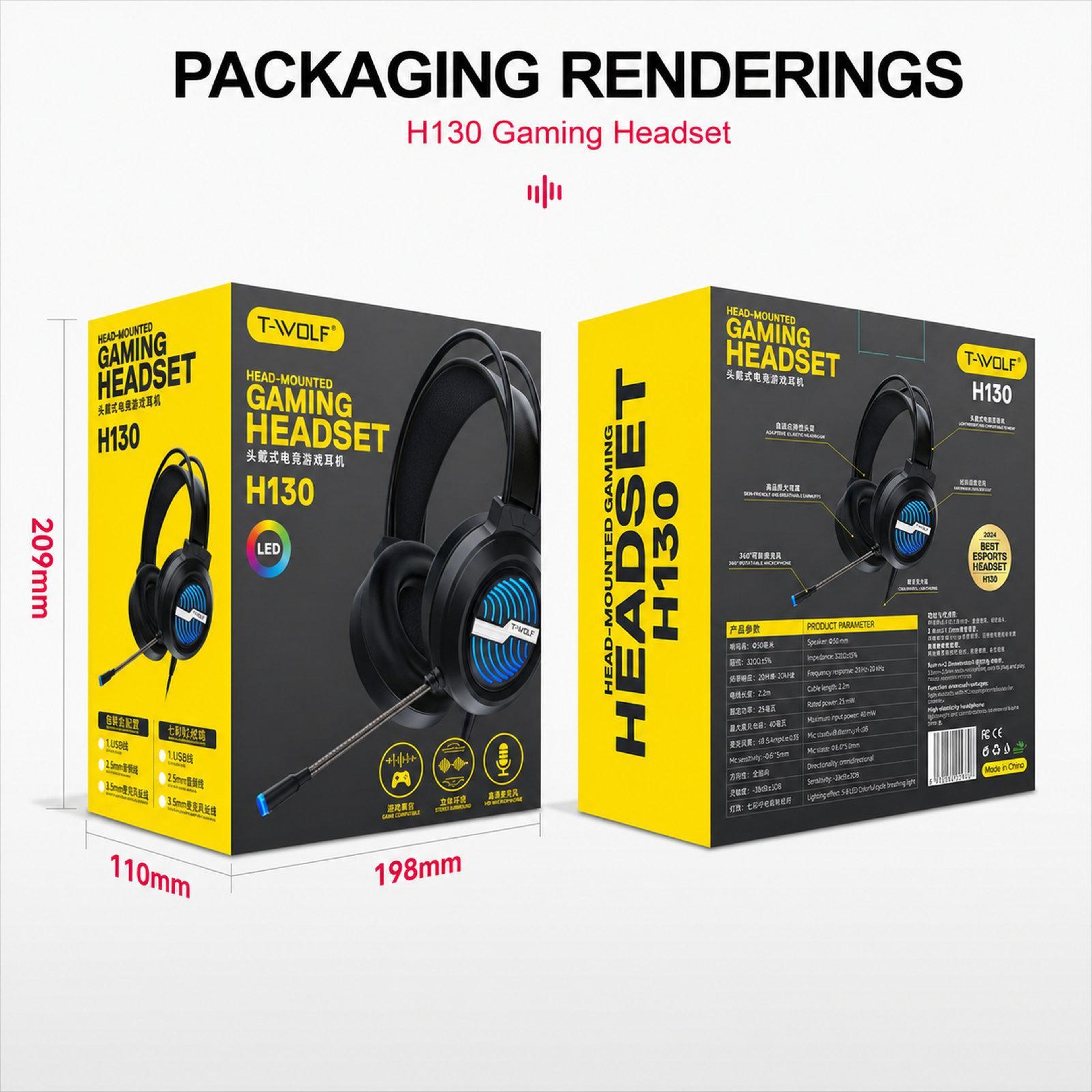 T-WOLF H130 Wired Gaming Headset with Microphone, 50mm Drivers and RGB Lighting – view 10