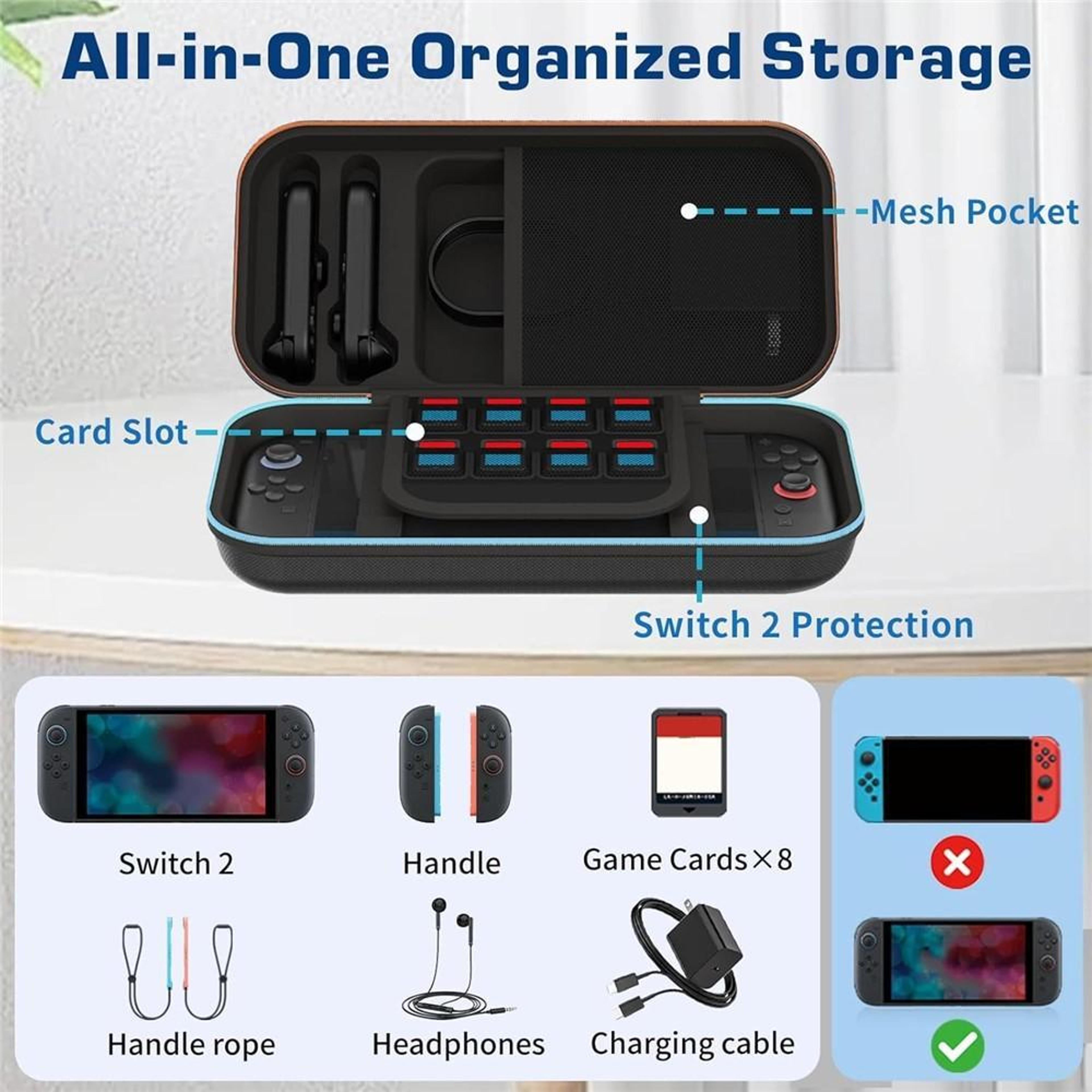 Nintendo Switch 2 Carrying Case Shockproof EVA Hard Shell Travel Case with Game Storage – view 3