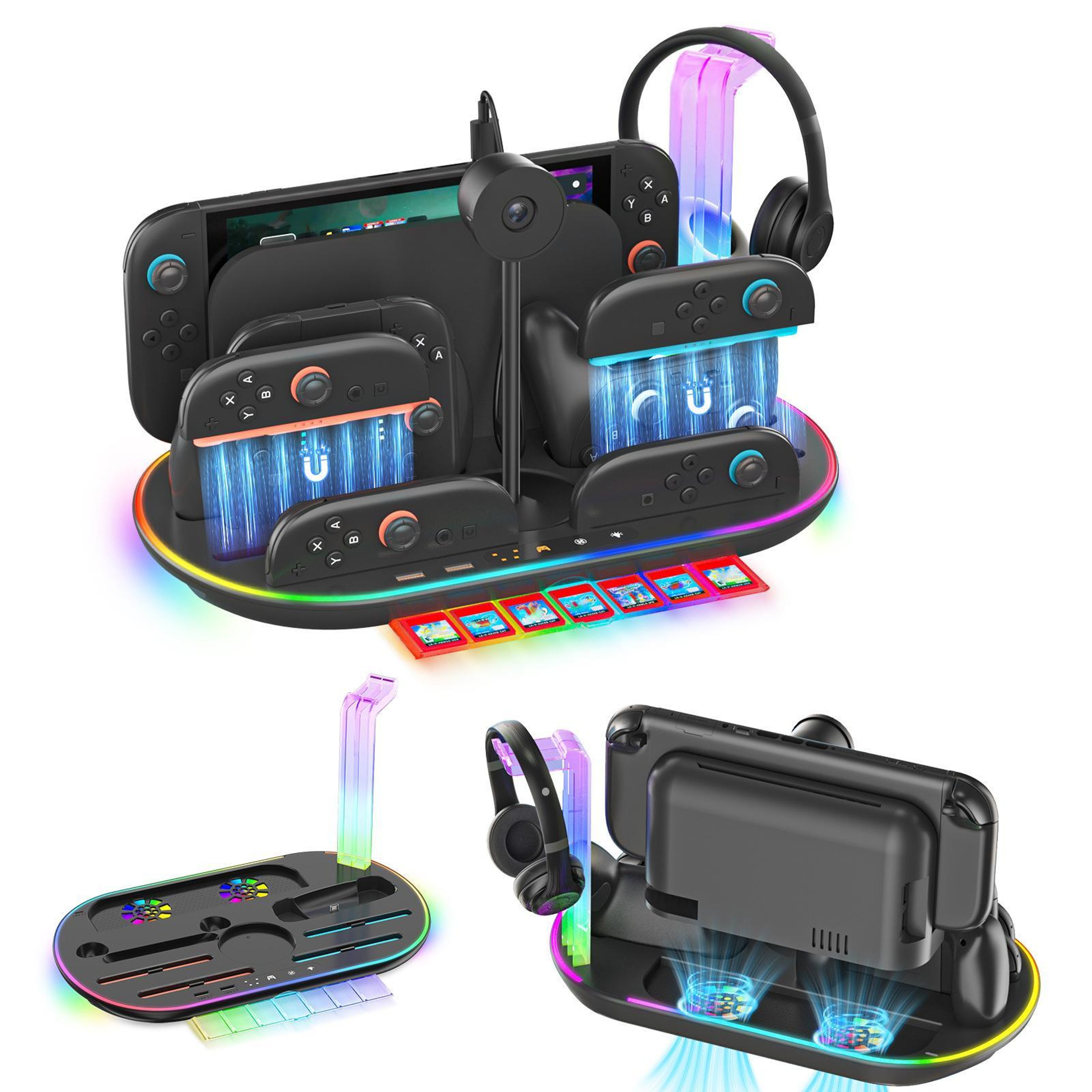 JYS NS2322 Nintendo Switch 2 Charging Station with Cooling Fans, RGB Light and Controller Storage – view 2