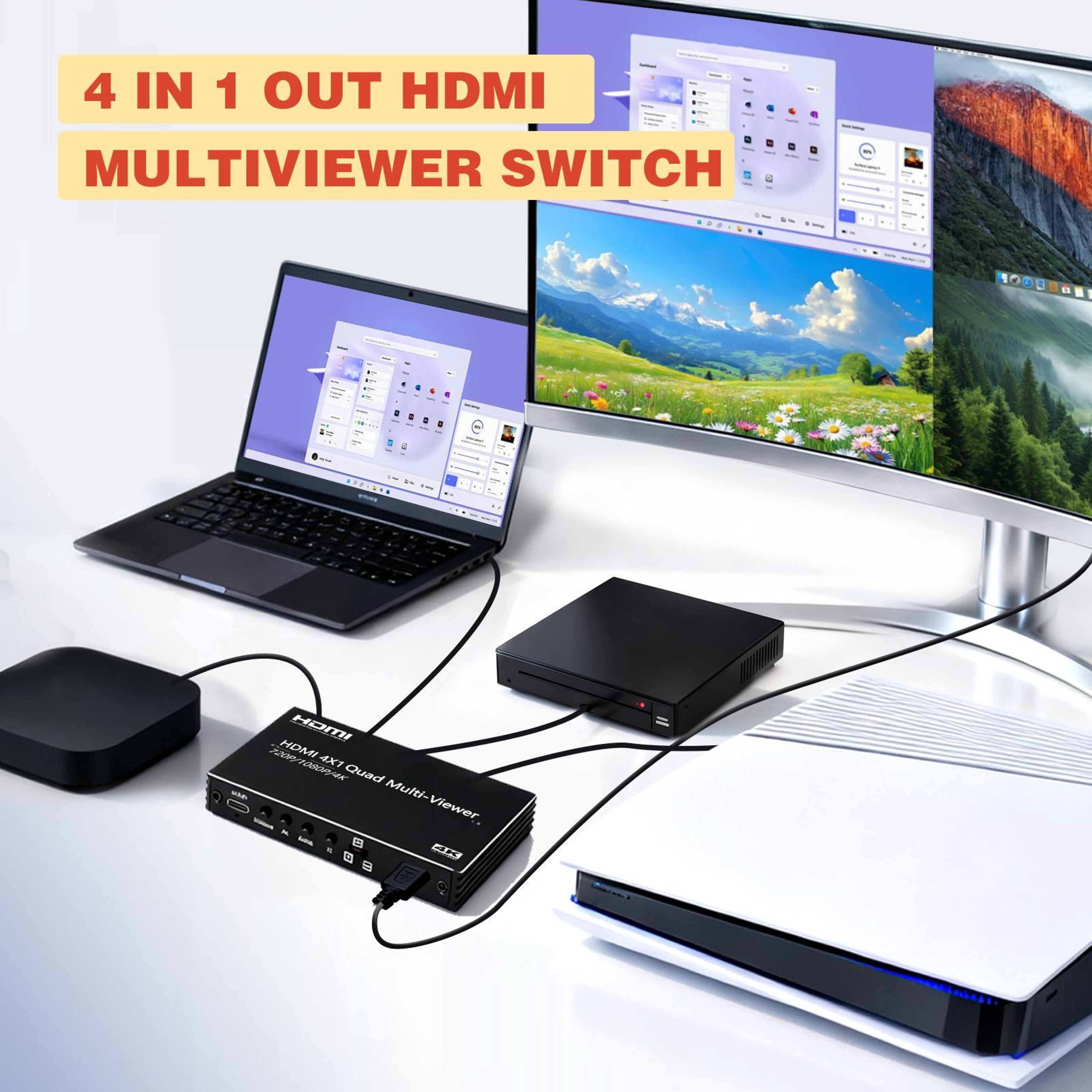 NK-BT41 4K HDMI Multi-Viewer 4x1 HDMI Switcher with Quad Screen Display and Remote Control – view 2