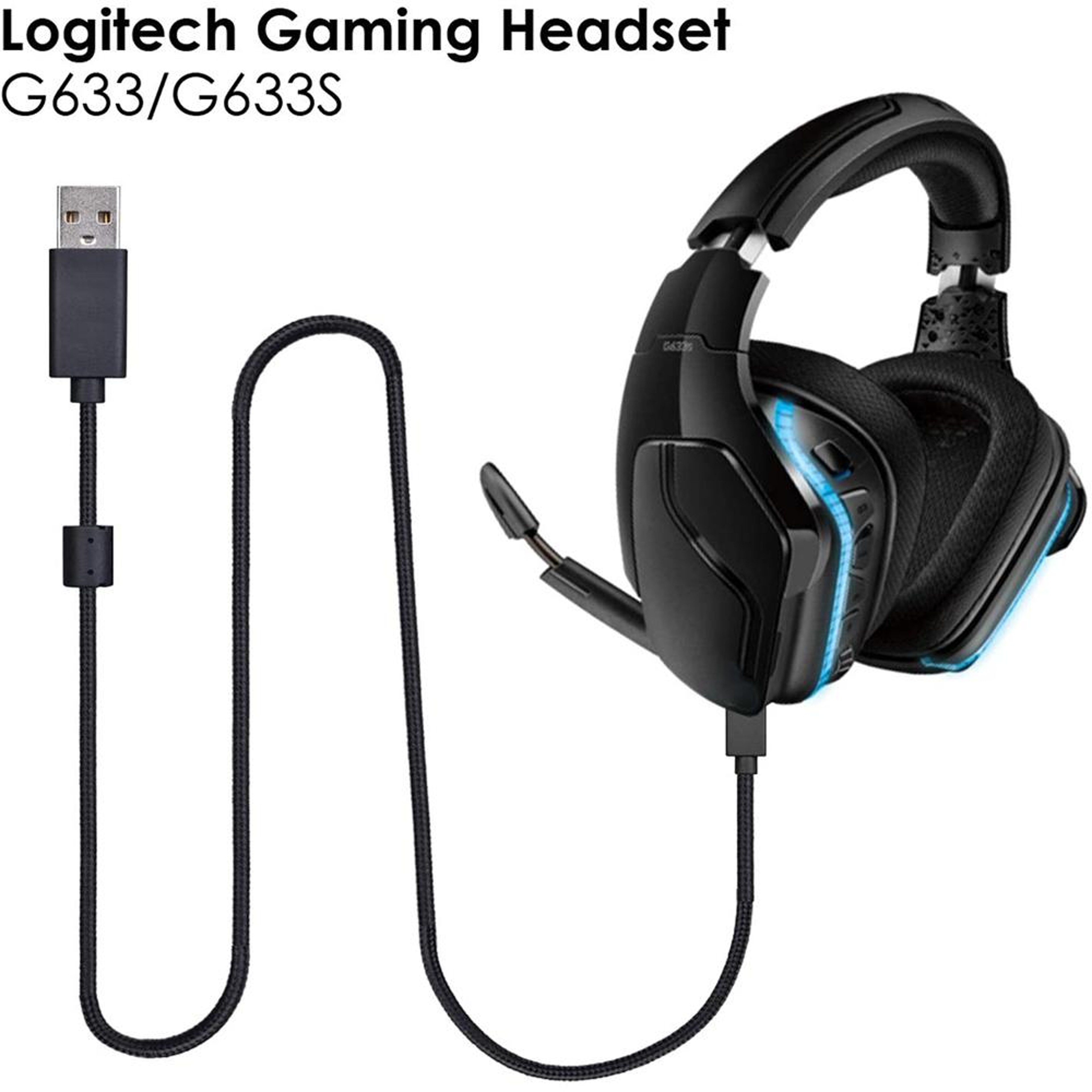 ZS0155 Logitech G633 G633s USB Gaming Headset Audio Replacement Cable 2m – view 4