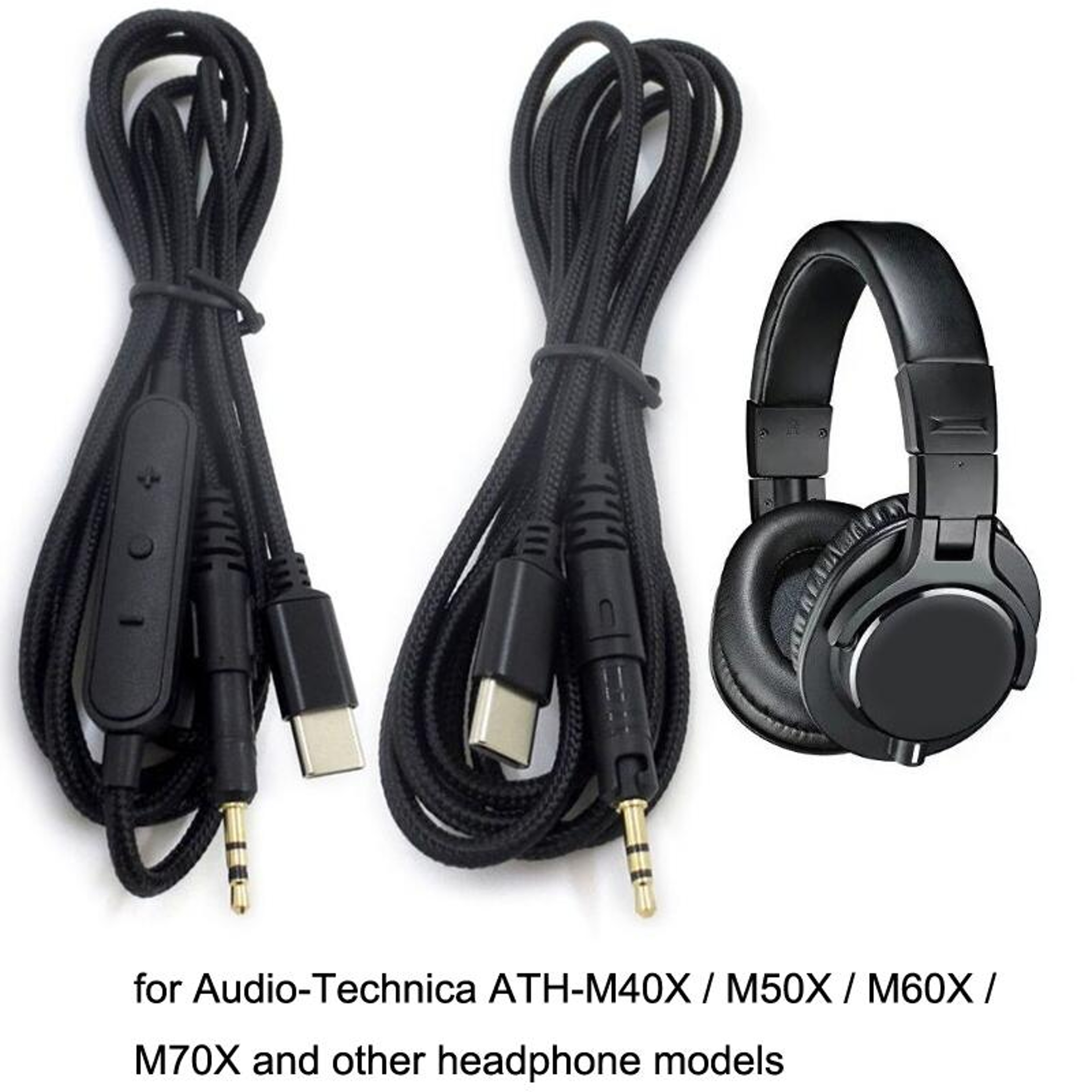 USB-C ATH-M50X Replacement Cable with Mic and Inline Controls for M40X M60X M70X – view 4