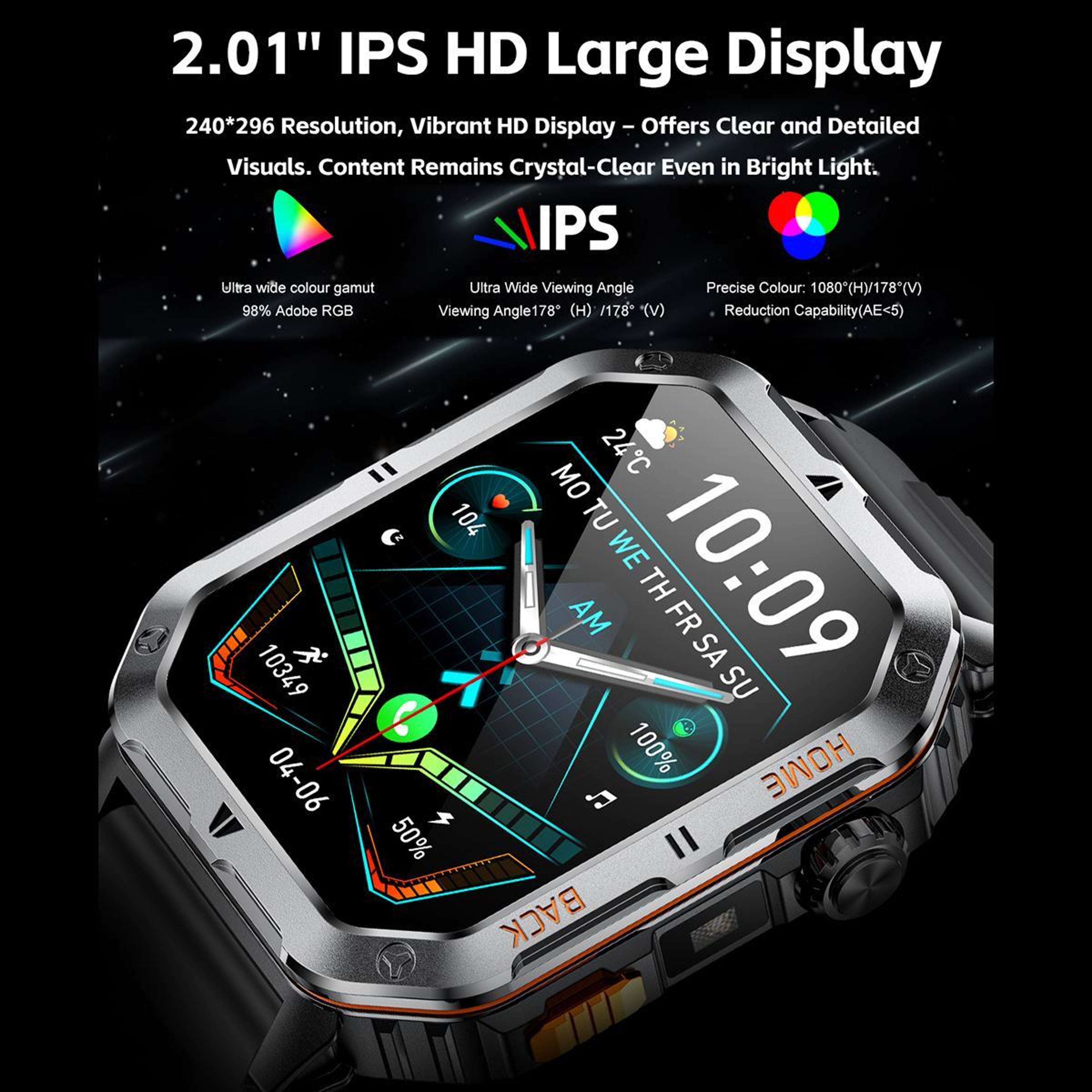 MT62 Outdoor Smartwatch and Fitness Tracker Watch with Bluetooth Calling, Flashlight and 1000mAh Battery – view 11
