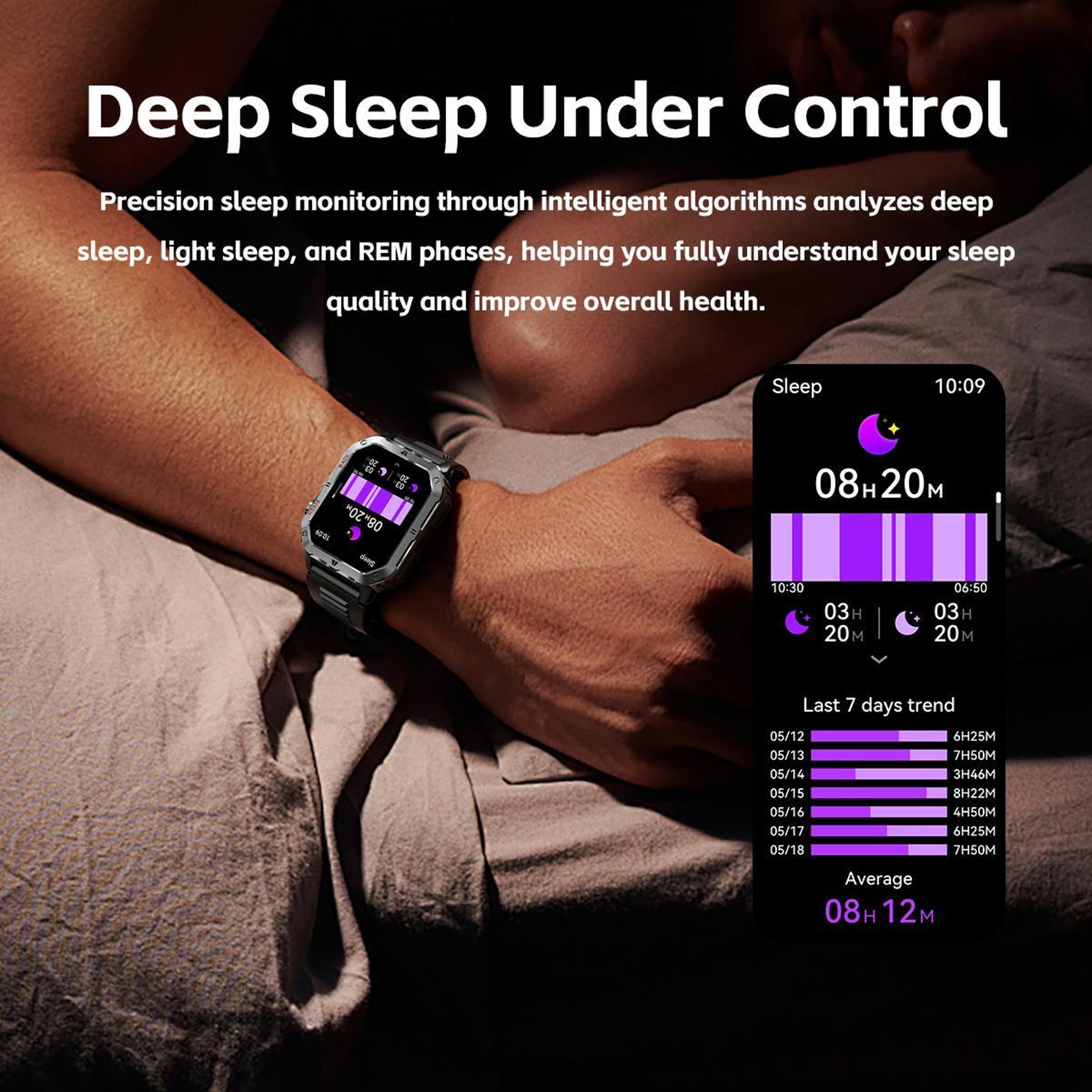 MT62 Outdoor Smartwatch and Fitness Tracker Watch with Bluetooth Calling, Flashlight and 1000mAh Battery – view 6