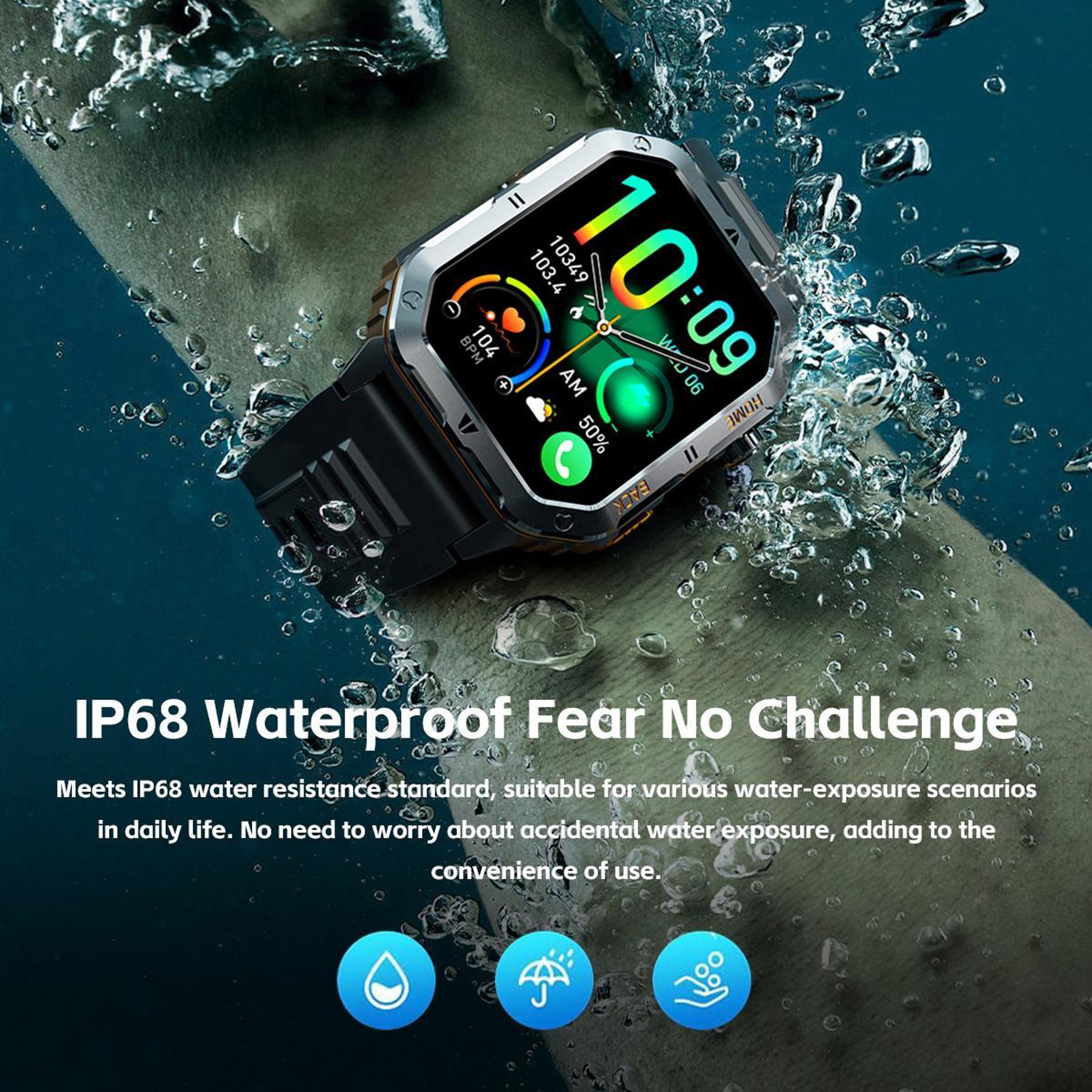 MT62 Outdoor Smartwatch and Fitness Tracker Watch with Bluetooth Calling, Flashlight and 1000mAh Battery – view 8