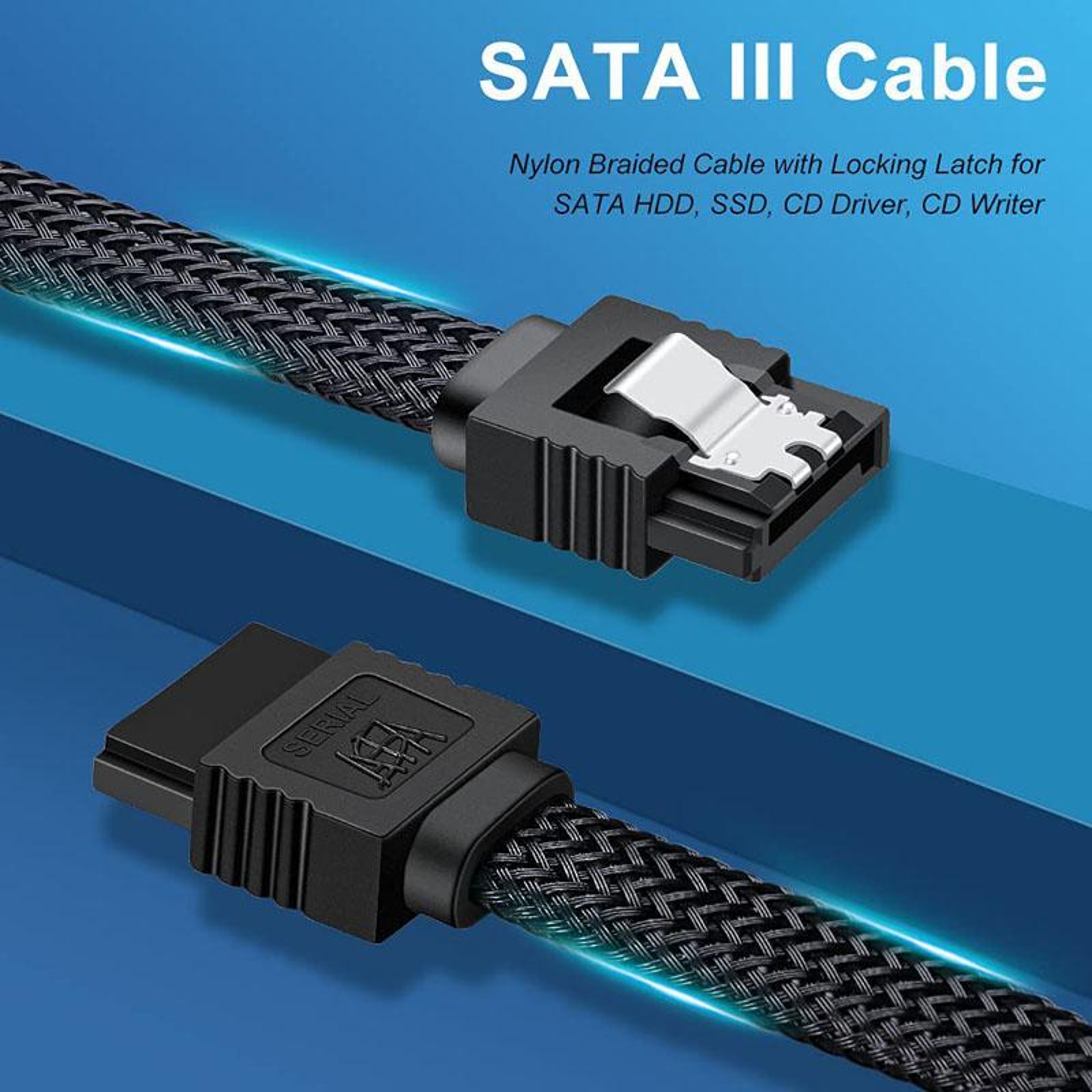 0.5m SATA 3.0 Cable with Locking Clips and Durable Braided HDD SSD Data Connection – view 4
