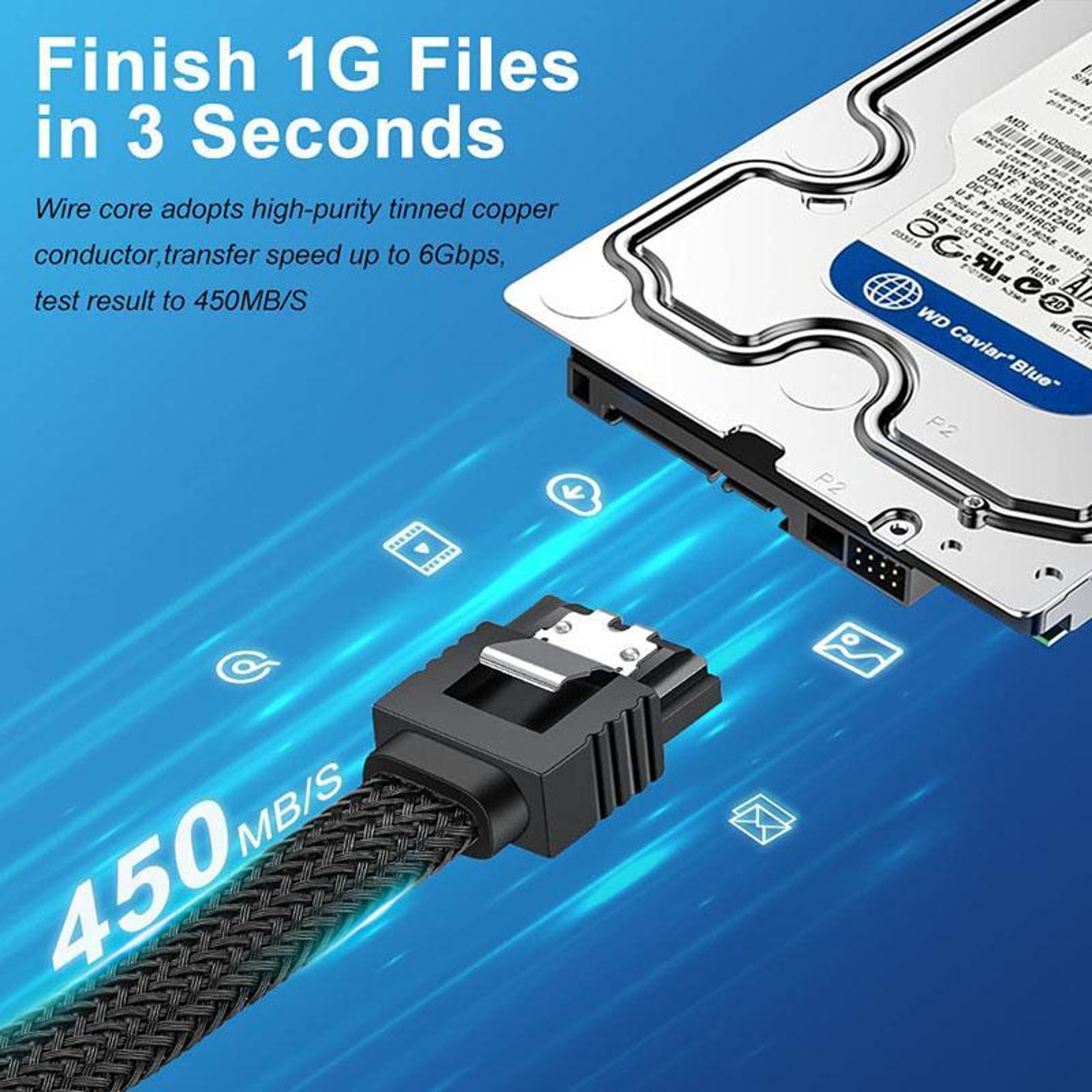 0.5m SATA 3.0 Cable with Locking Clips and Durable Braided HDD SSD Data Connection – view 6
