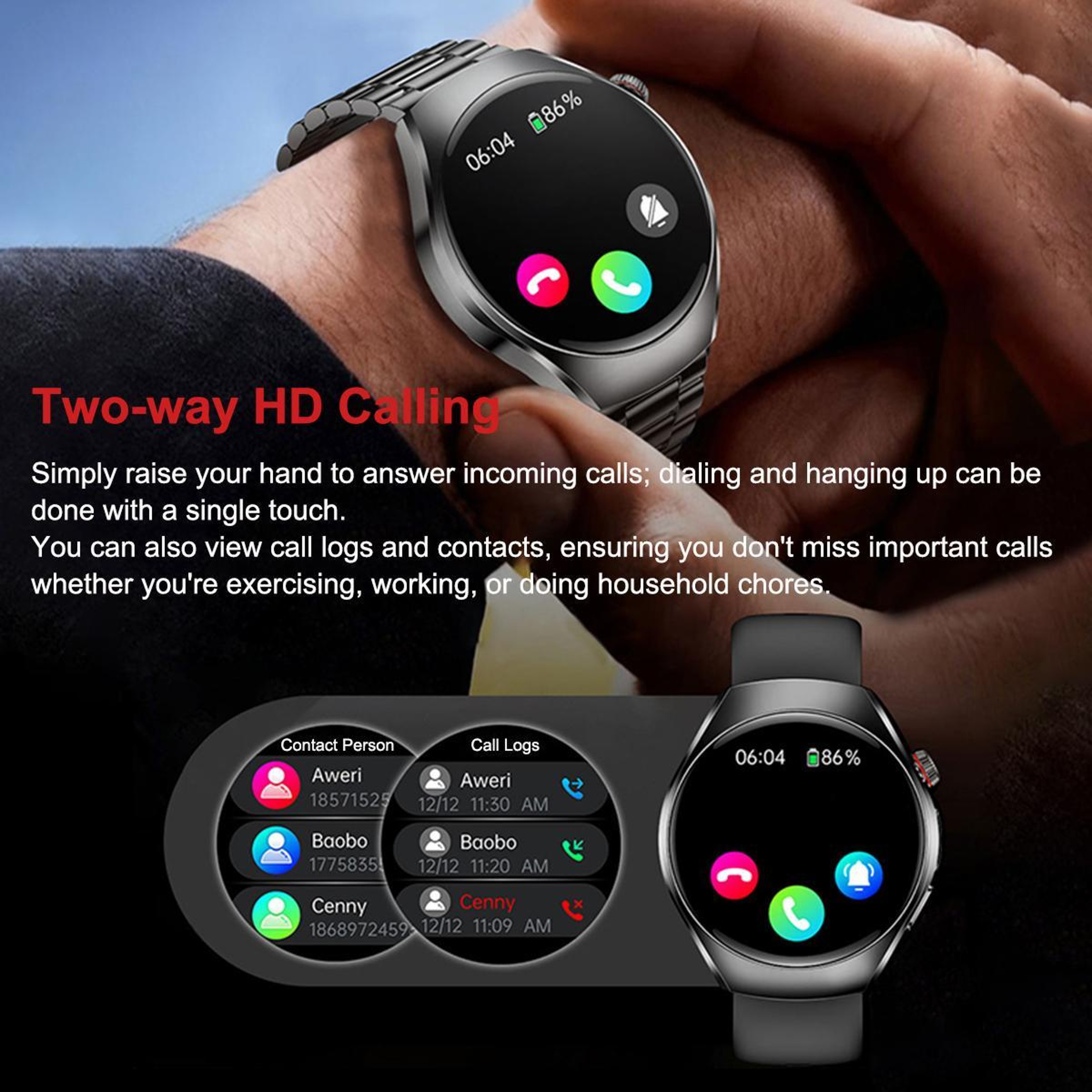 ET460 Bluetooth Calling Smartwatch with ECG Health Monitoring and Vegan Leather Strap – view 8