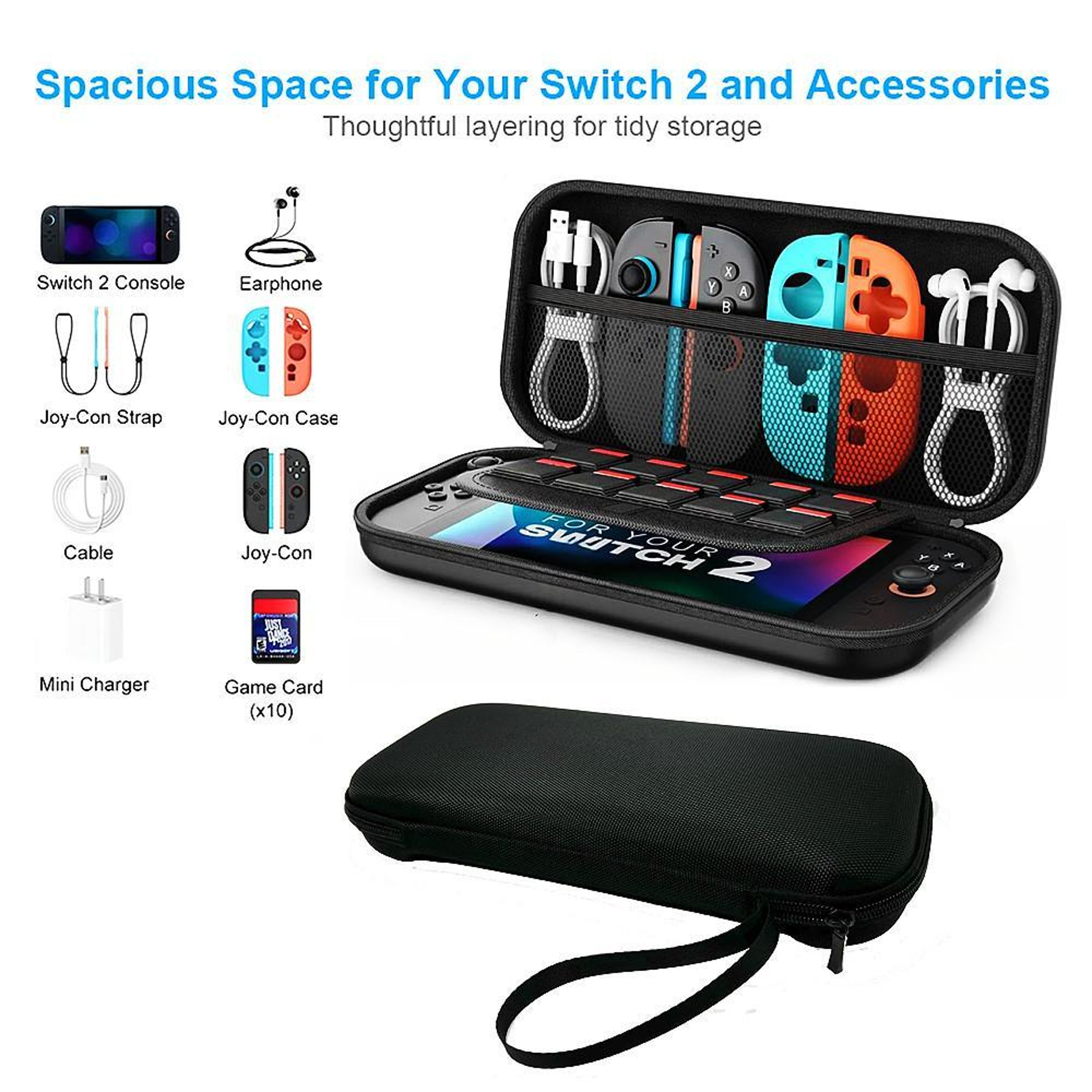 Nintendo Switch 2 Carrying Case, EVA Hard Shell Travel Case with 10 Game Card Slots – view 8
