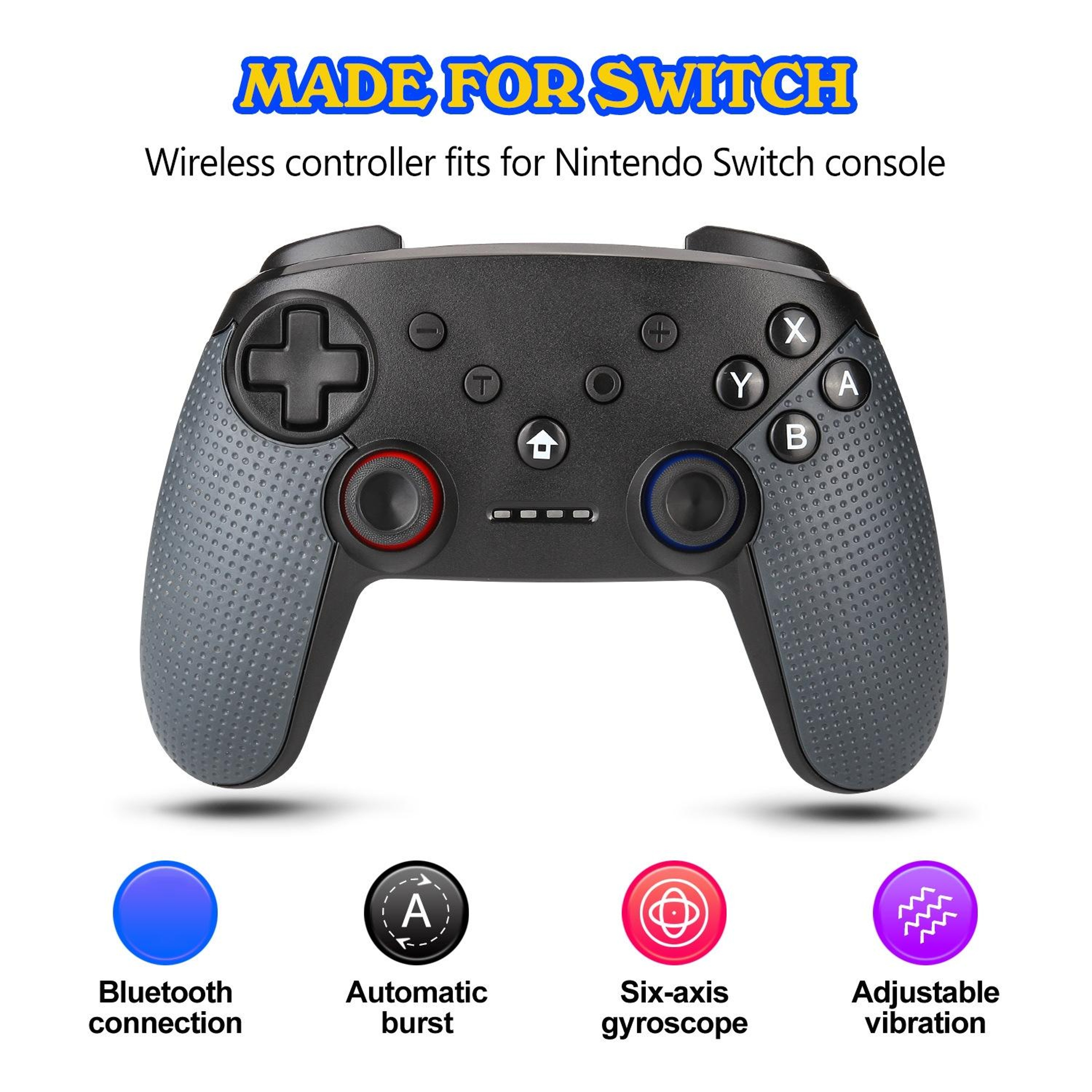 Wireless Switch Controller Bluetooth Gamepad with Turbo Dual Vibration and PC Support Black – view 3