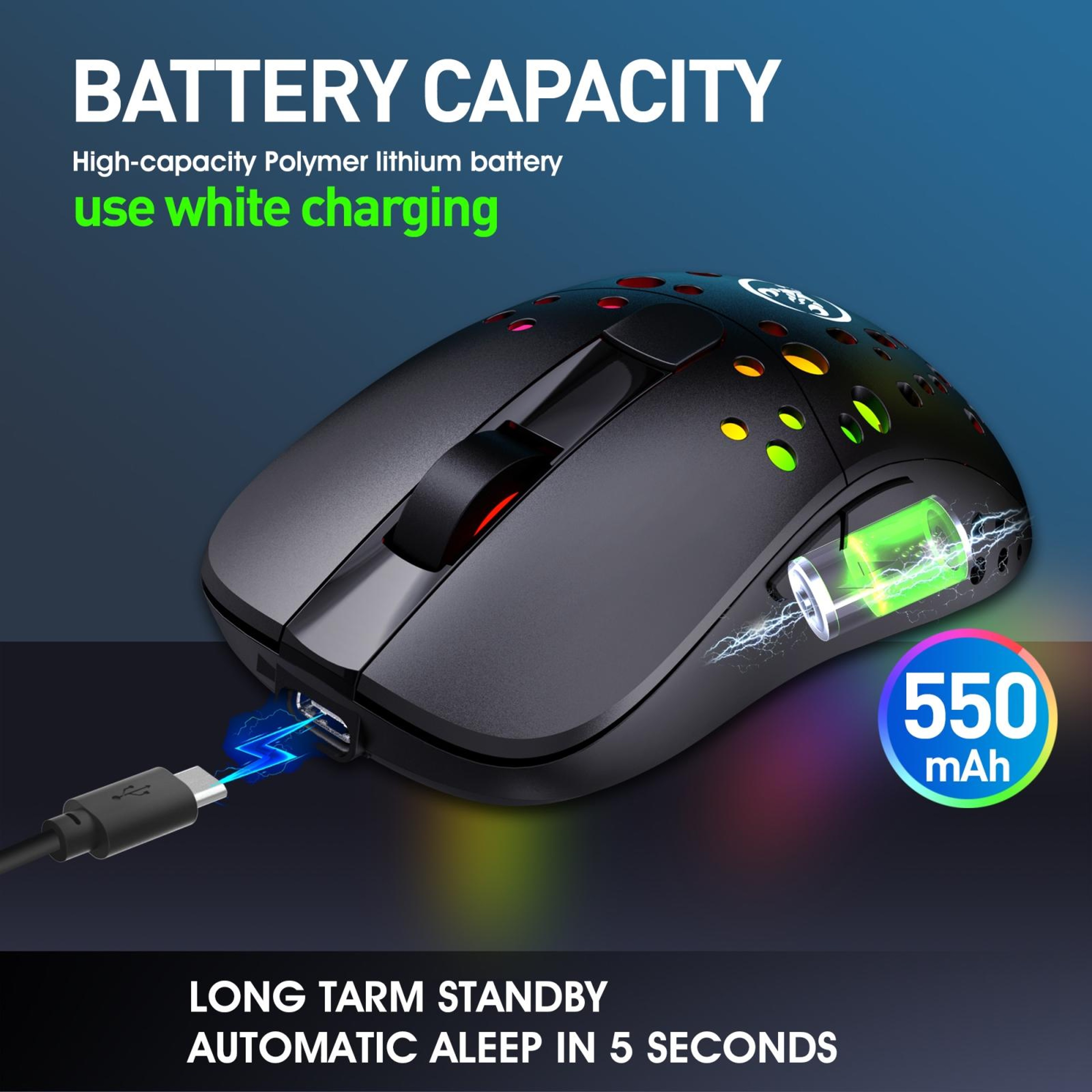 HXSJ T100 10000 DPI RGB Wired Wireless Gaming Mouse with 6 Programmable Buttons – view 6