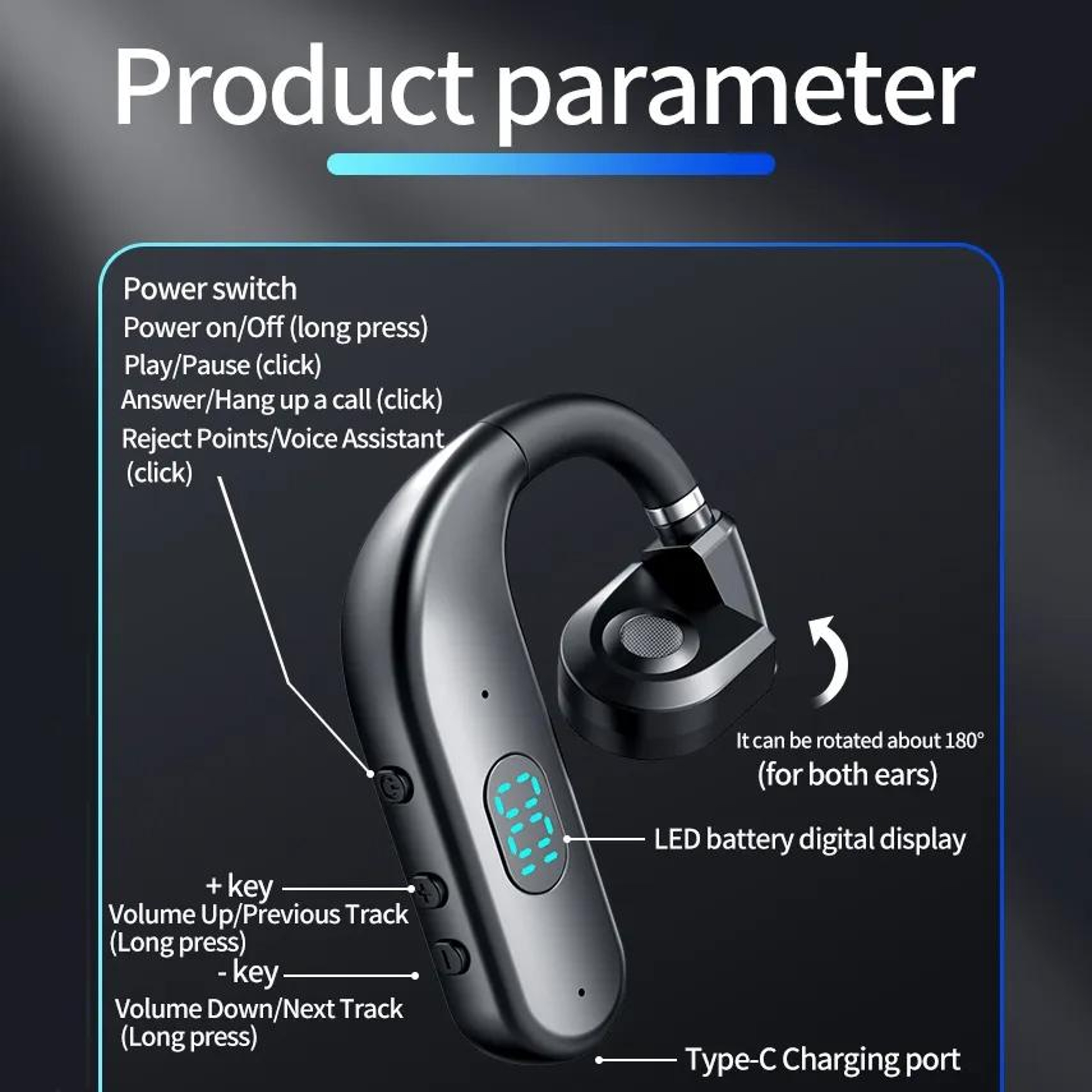 T50 Open Ear Bone Conduction Headphones Bluetooth 5.3 Headset with Digital Display – view 11