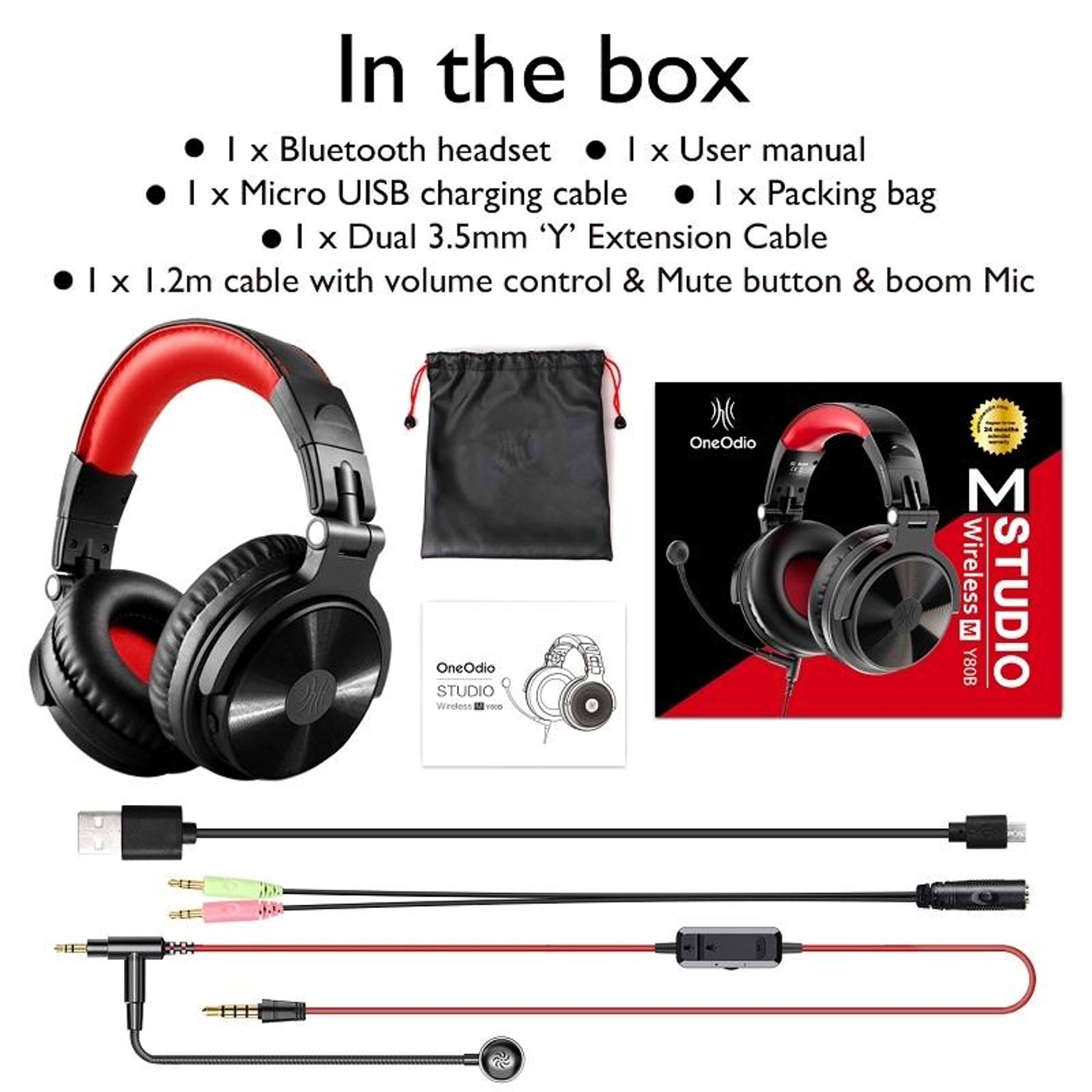 OneOdio Pro-M Bluetooth Gaming Headset with 50mm Drivers and Wired Microphone - Black & Red – view 9