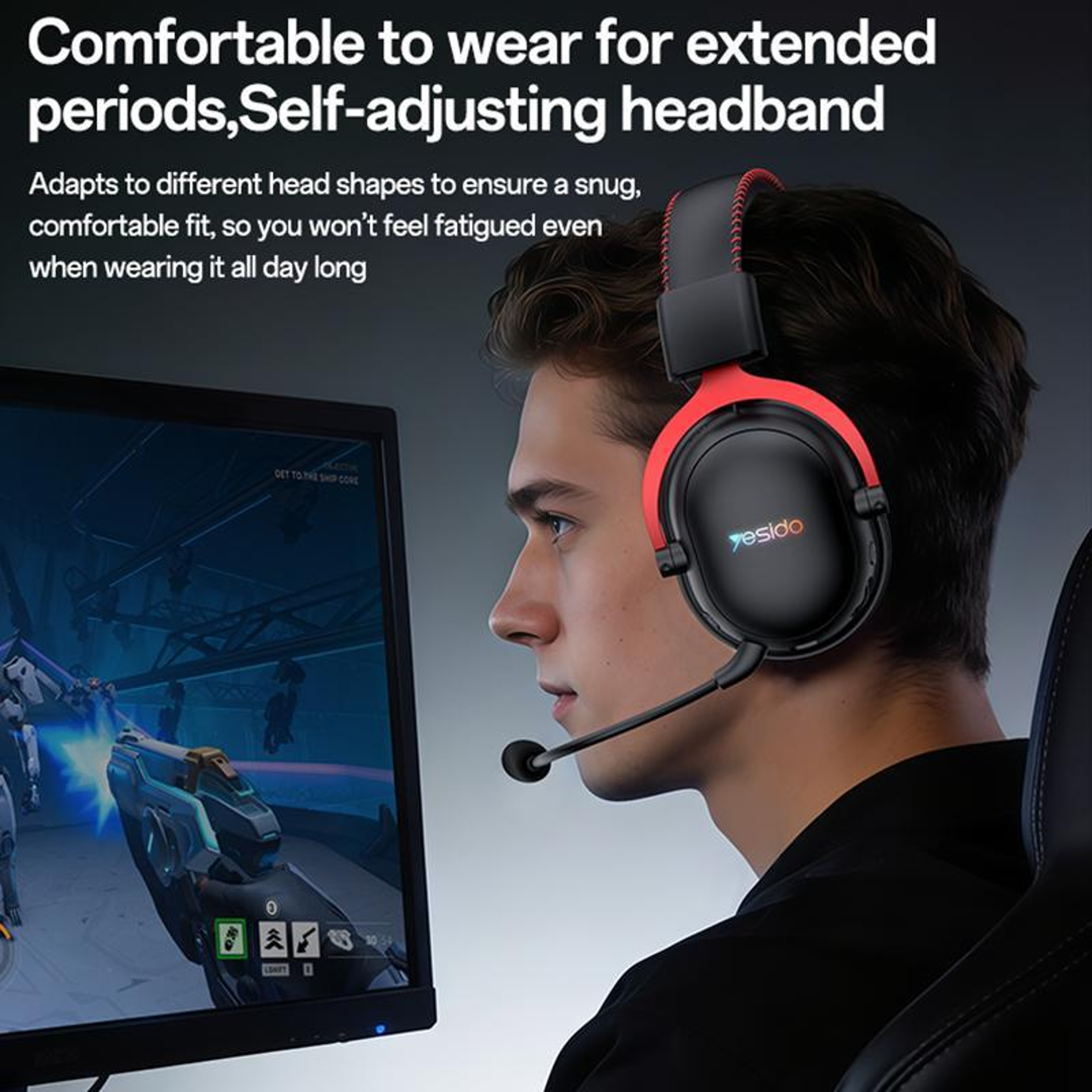 Yesido EK07 Tri-Mode Wireless Gaming Headset with RGB Lighting, 50mm Drivers and Detachable Mic – view 8