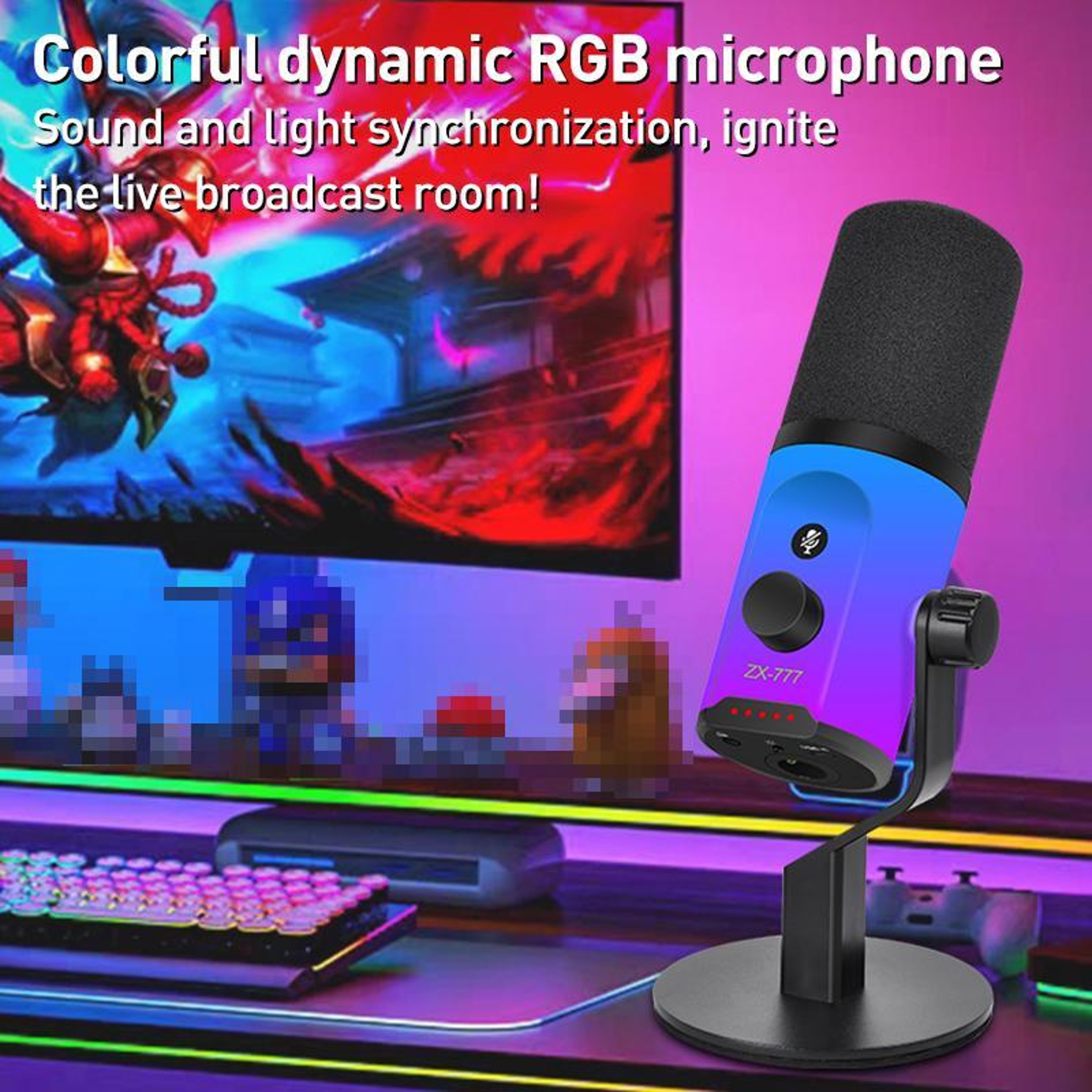 XTUGA ZX-777 RGB USB XLR Dynamic Microphone for Streaming, Gaming and Recording – view 2