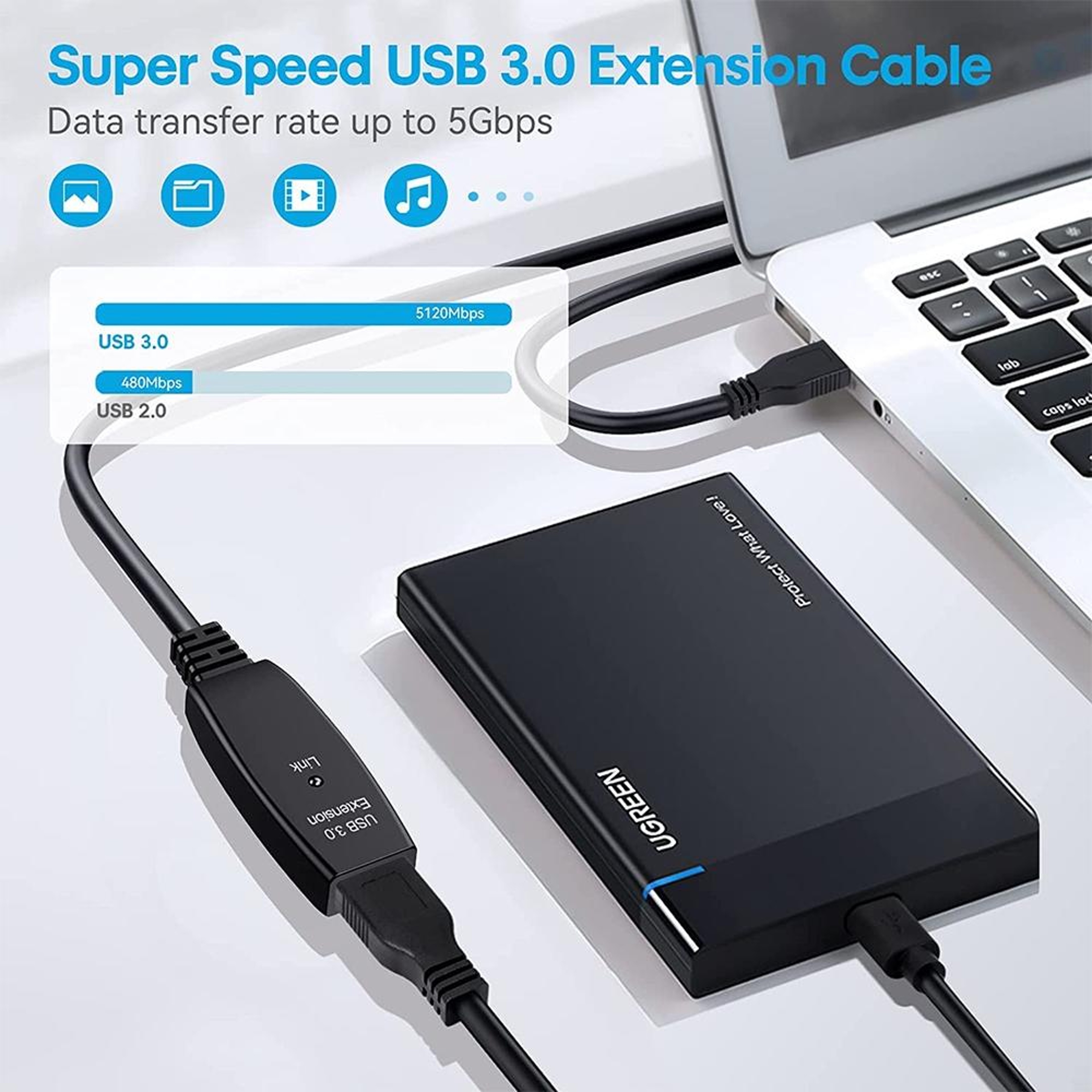 5m USB 3.0 Extension Cable Male to Female, 5Gbps High-Speed Data Sync – view 5