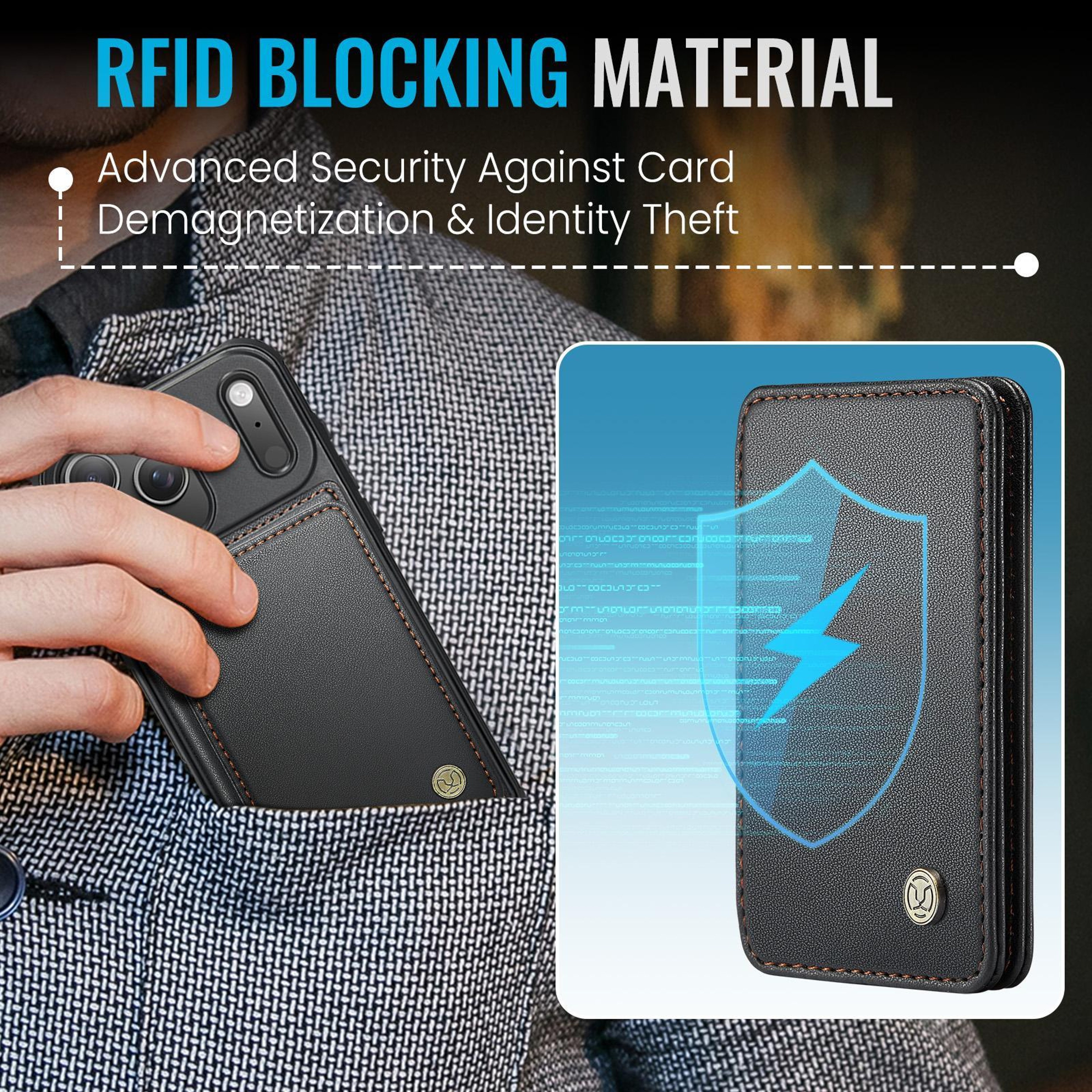 JEEHOOD J05 IPhone 18 Pro Max RFID Leather Magnetic Wallet Case With Detachable Card Holder 5
