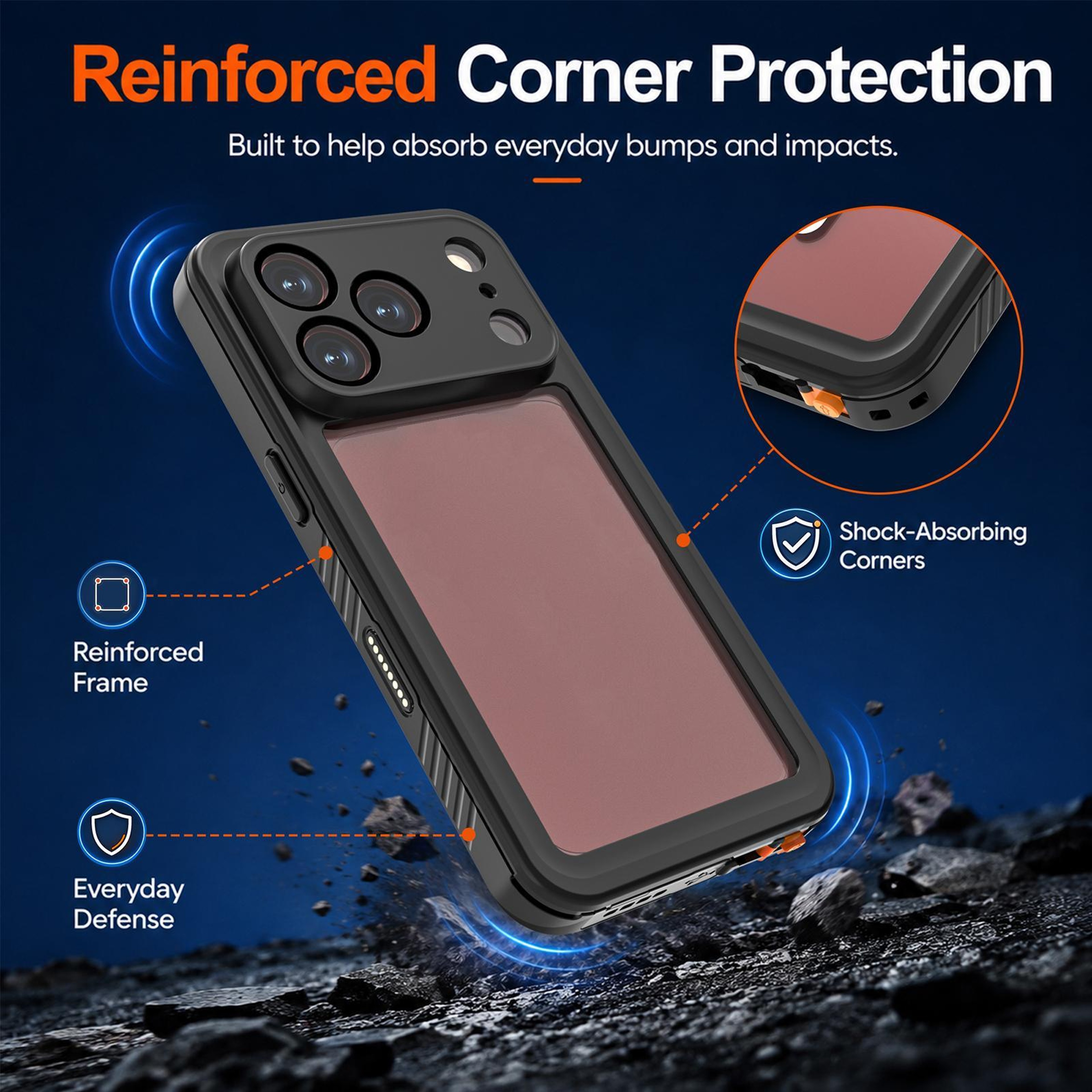 RedPepper iPhone 18 Pro Waterproof Case IP68 Rugged PC TPU Protection - Black – view 4