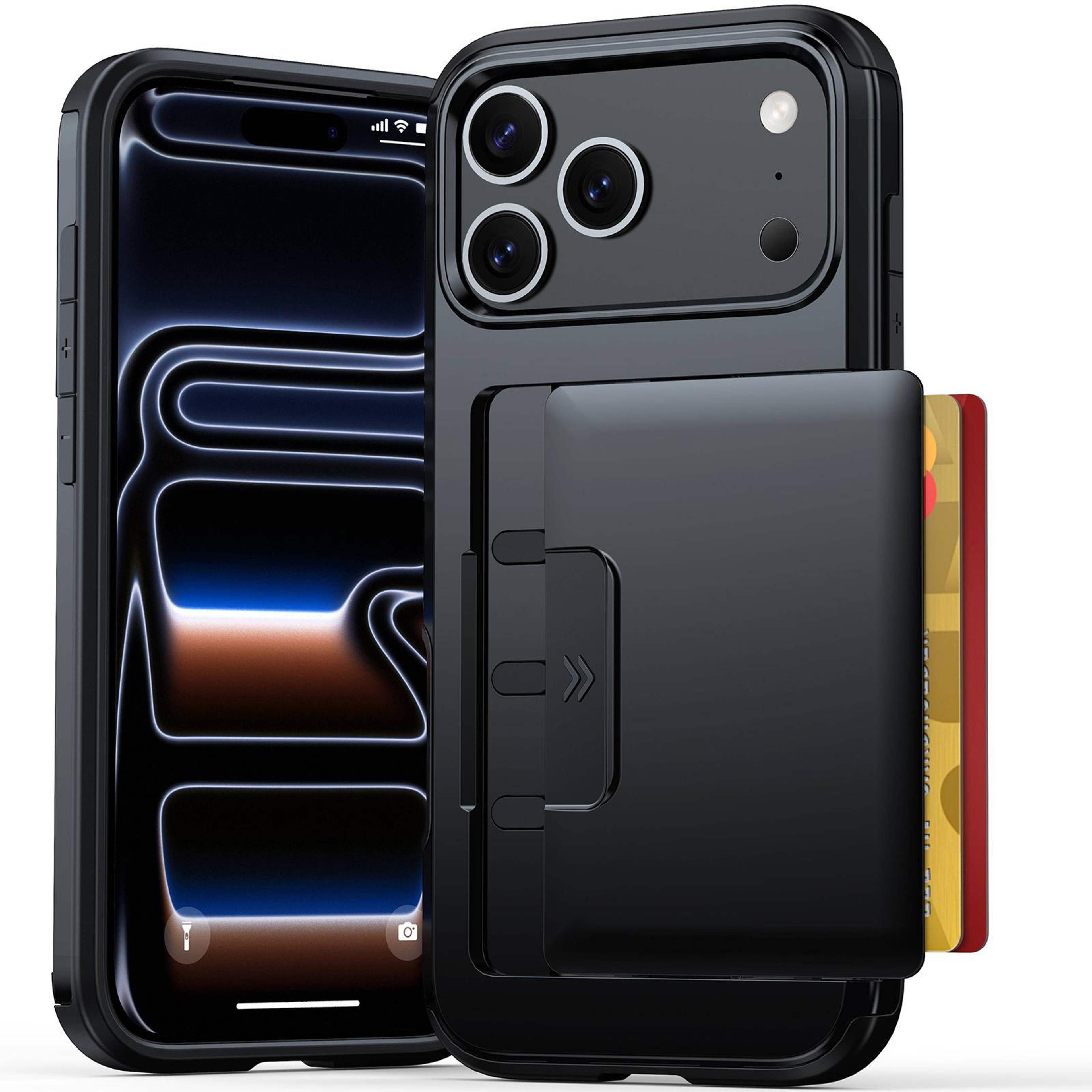 IPhone 18 Pro Max Wallet Case With Sliding Card Holder And Hybrid PC TPU Protection 0