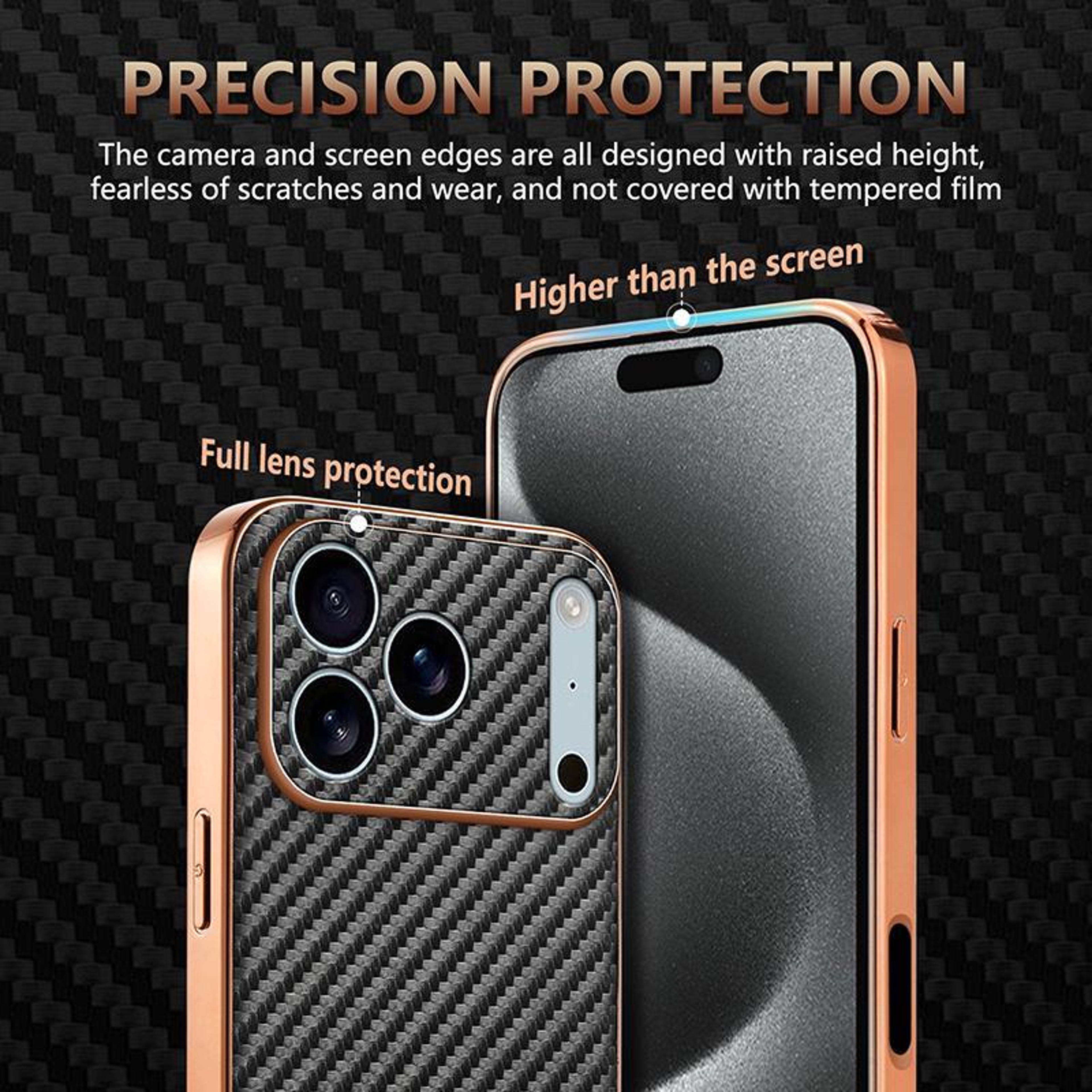 AZNS IPhone 18 Pro Max Case With Carbon Fiber Texture And Electroplated Shockproof Edge 4