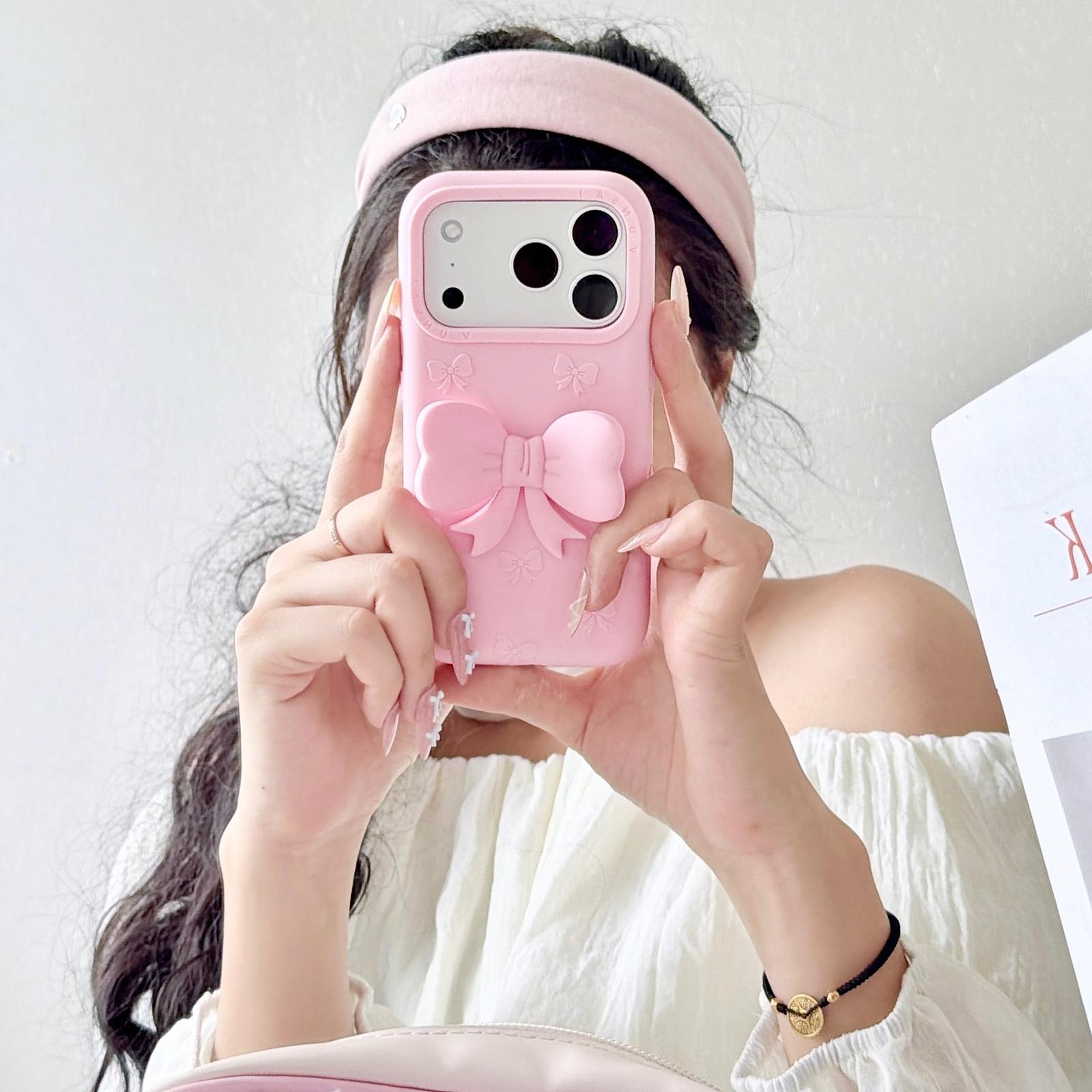 Cute 3D Bow IPhone 18 Pro Silicone Case With HandsFree Stand 4