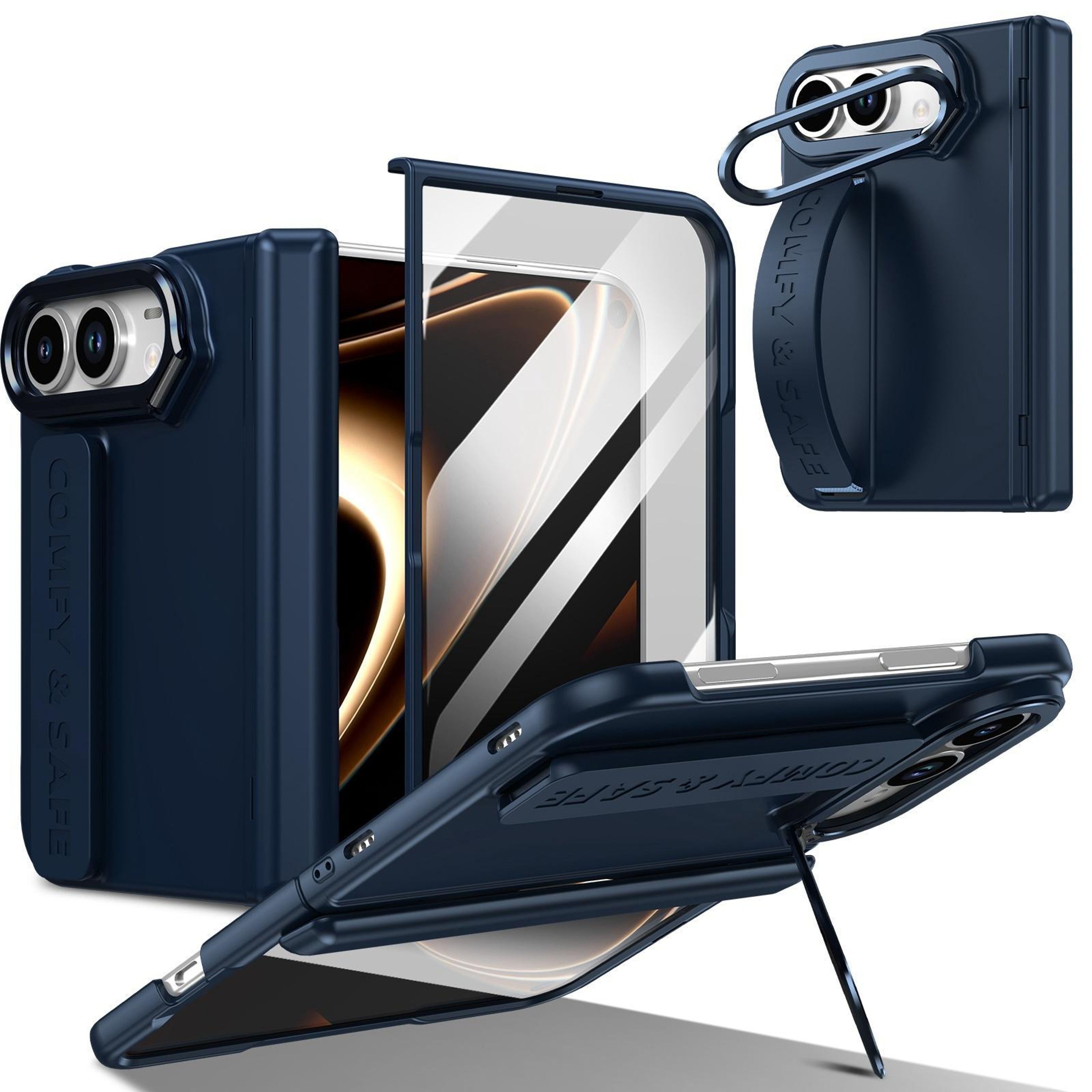 iPhone Fold Shockproof Case with Lens Stand, 9H Screen Protection & Wrist Strap – view 14