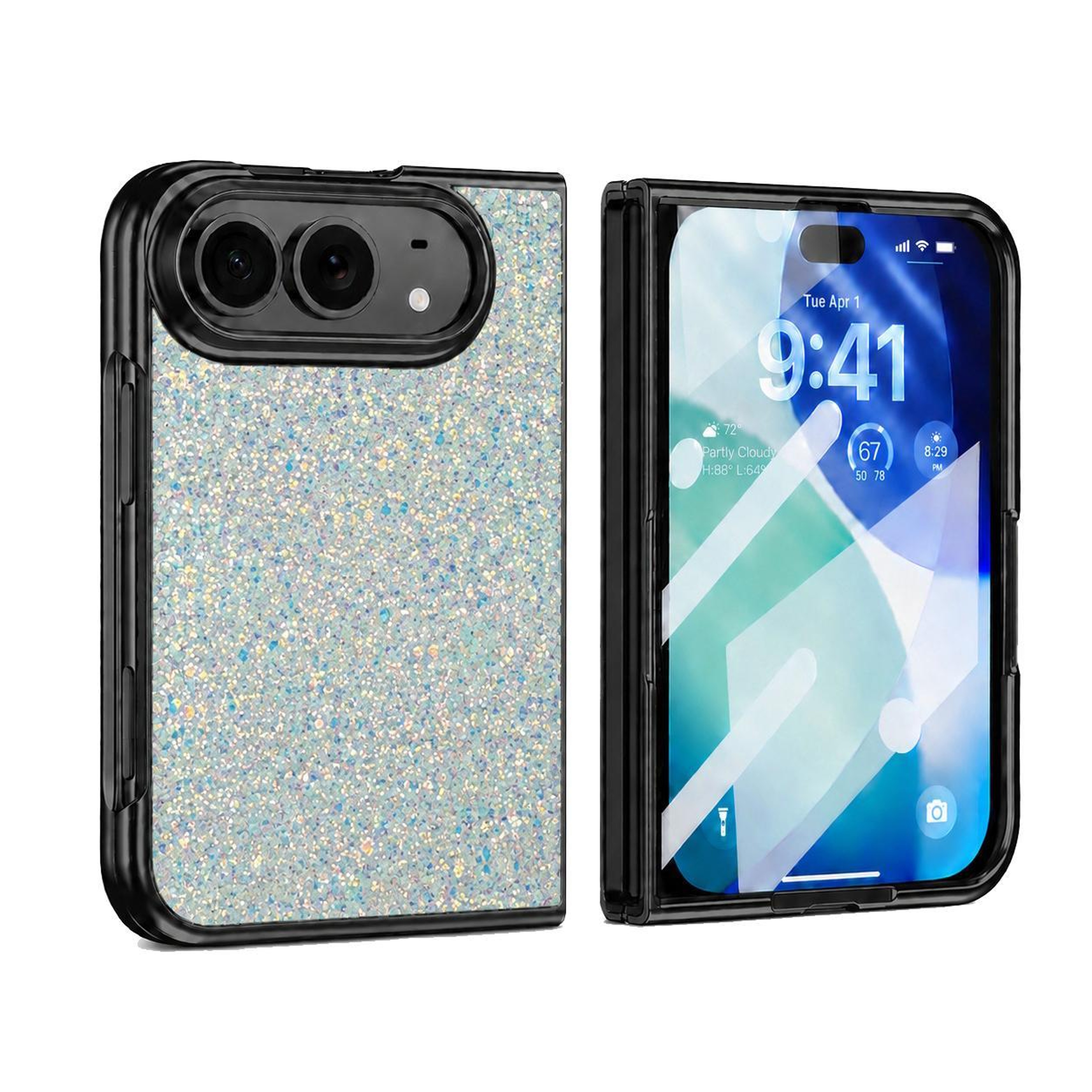 iPhone Fold Glitter Case with Built-In Screen Protector and Shock Protection – view 1
