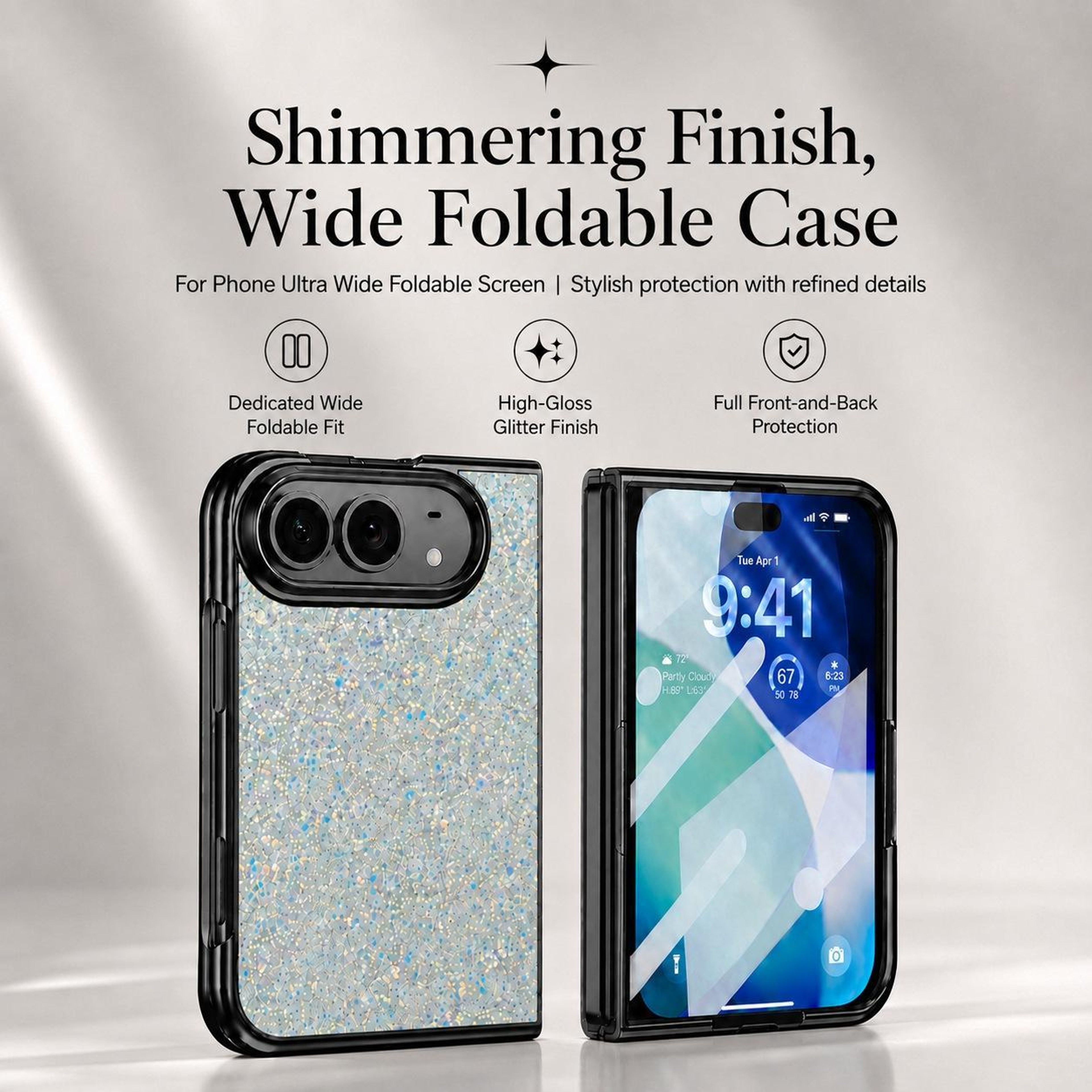 iPhone Fold Glitter Case with Built-In Screen Protector and Shock Protection – view 2