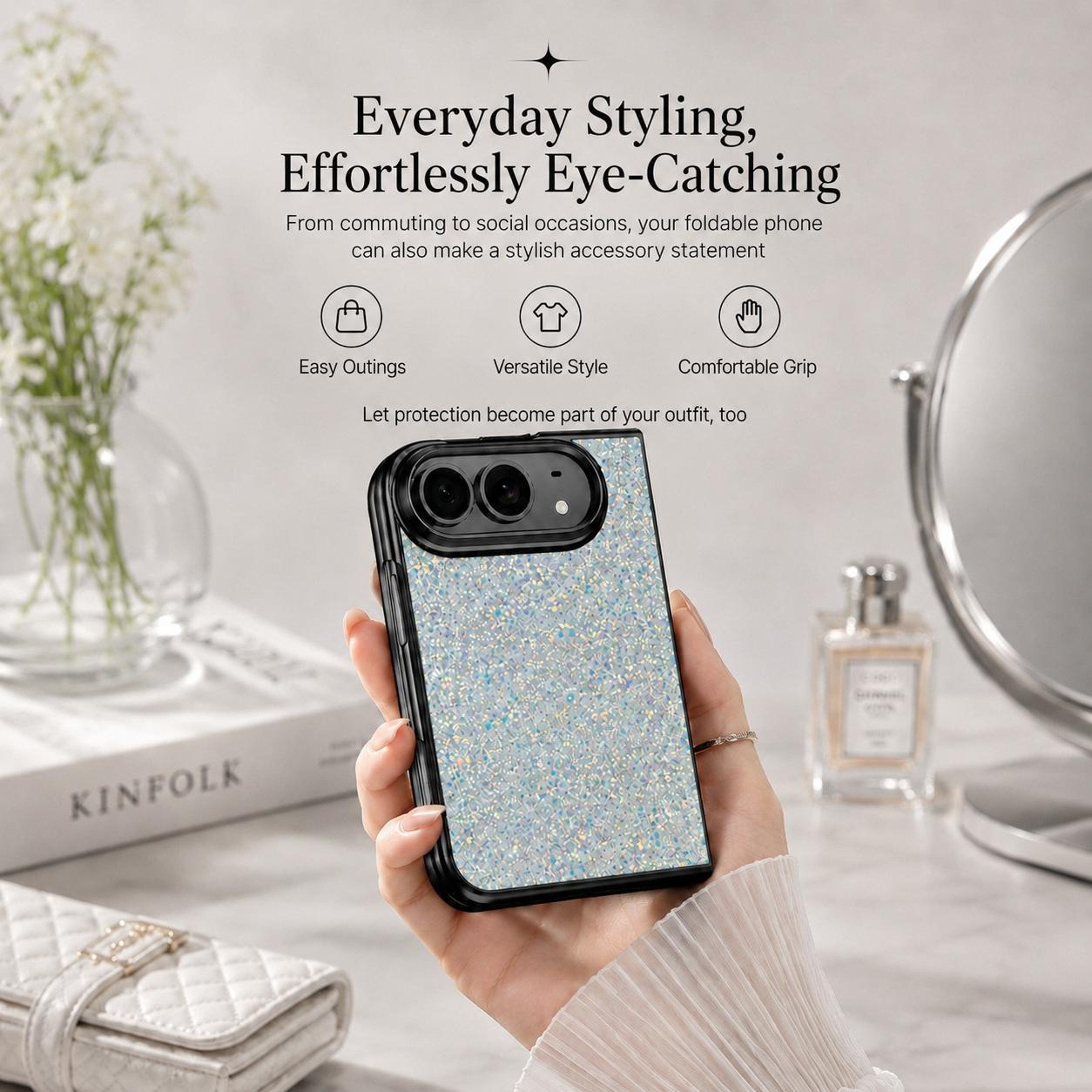 iPhone Fold Glitter Case with Built-In Screen Protector and Shock Protection – view 5